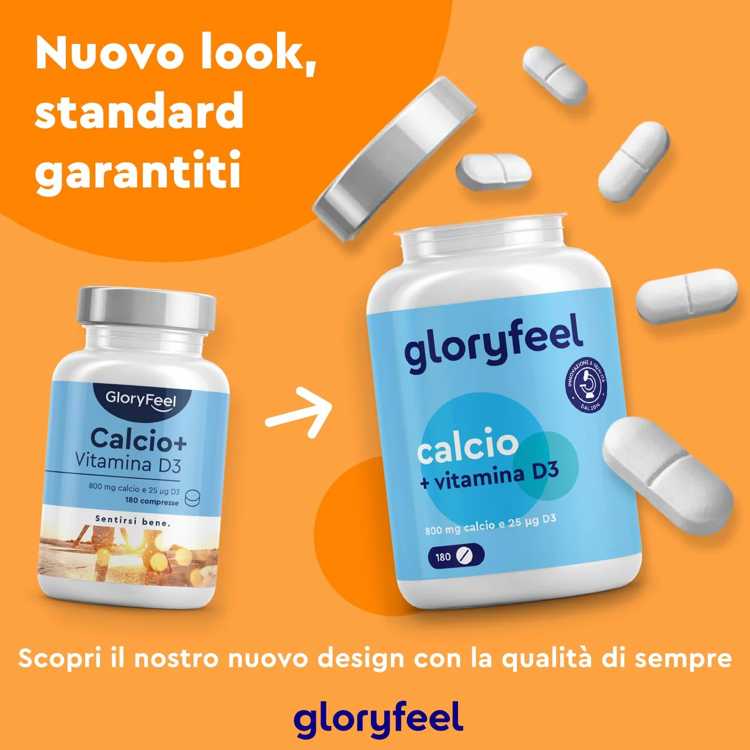 Integratore Calcio e Vitamina D3, 180 Compresse, Eletto PRODOTTO DELL'ANNO 2025, (Scorta per 3 Mesi), Calcio 800 mg e Vitamina D3 25µg, Integratore per il Supporto delle Ossa*, Senza OGM