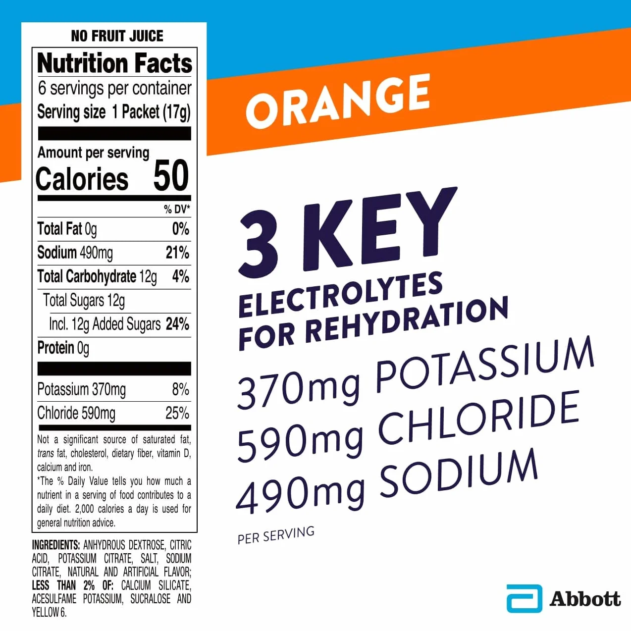 Pedialyte Large Powder Packs Orange 6 oz 6 Count