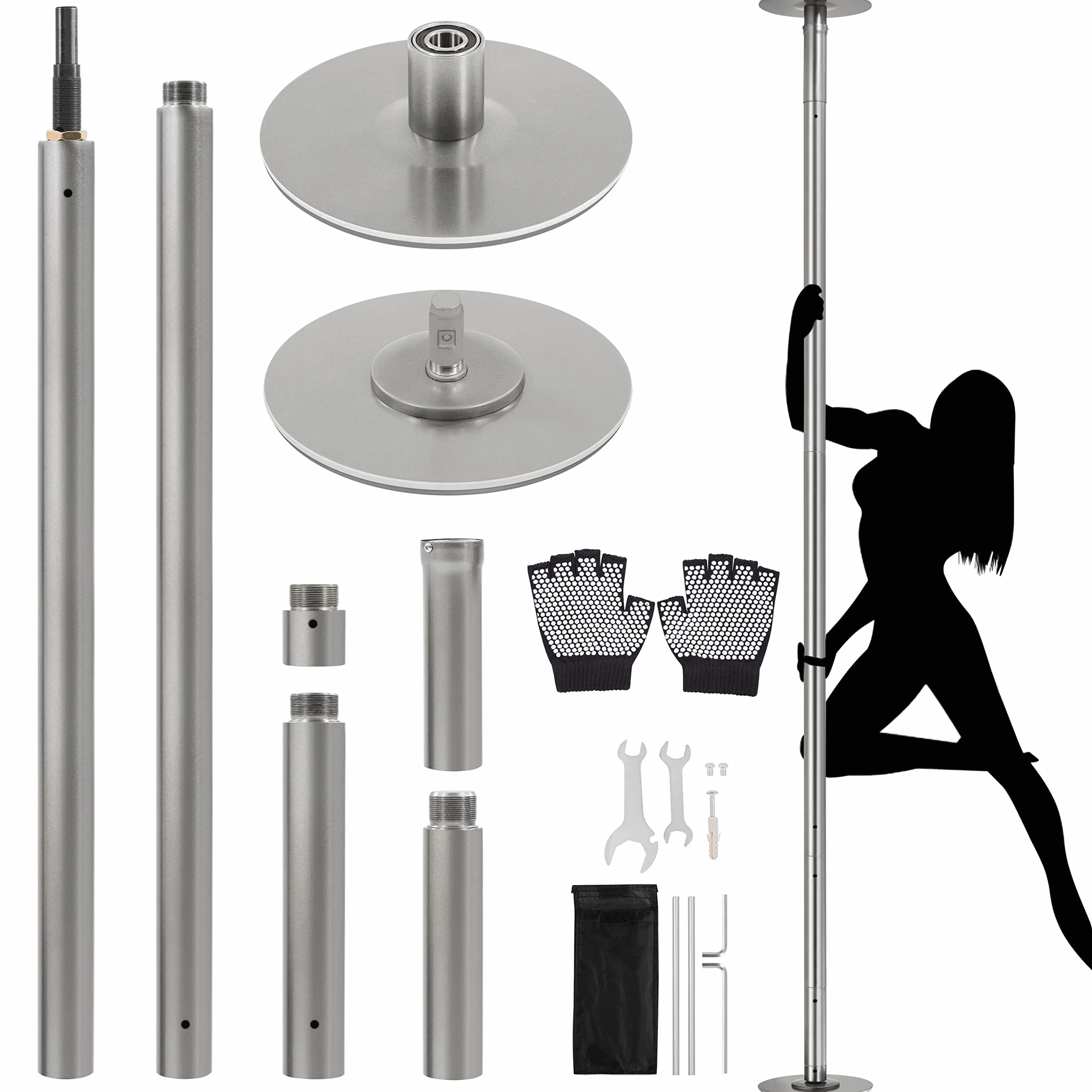Yaheetech Palo Pole Dance da Ballo in Acciaio Regolabile 225-274,5 cm per Interni Fitness