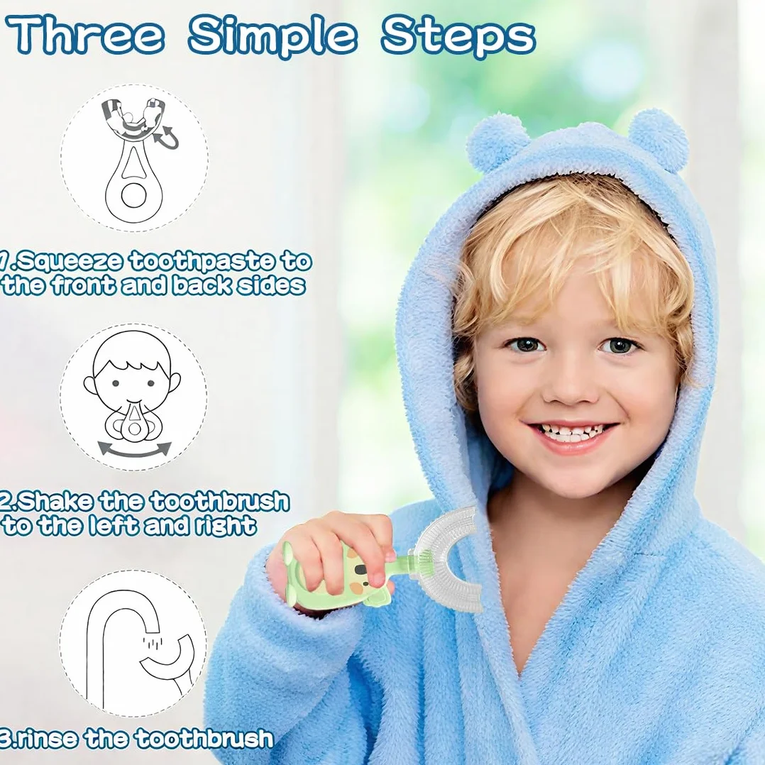 4 Pezzi Spazzolino per Bambini, a Forma di U, 360 Gradi per la Pulizia Orale,Setole in Silicone in Silicone Morbido per Uso Alimentare, per l'igiene Orale,Spazzolino Neonato(2-6 Anni)