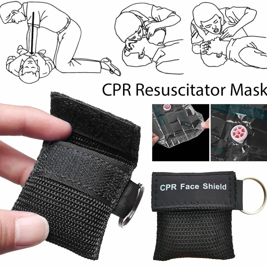 Pocket Mask Primo Soccorso 4 Pezzi Maschera Respirazione Portachiavi Nero