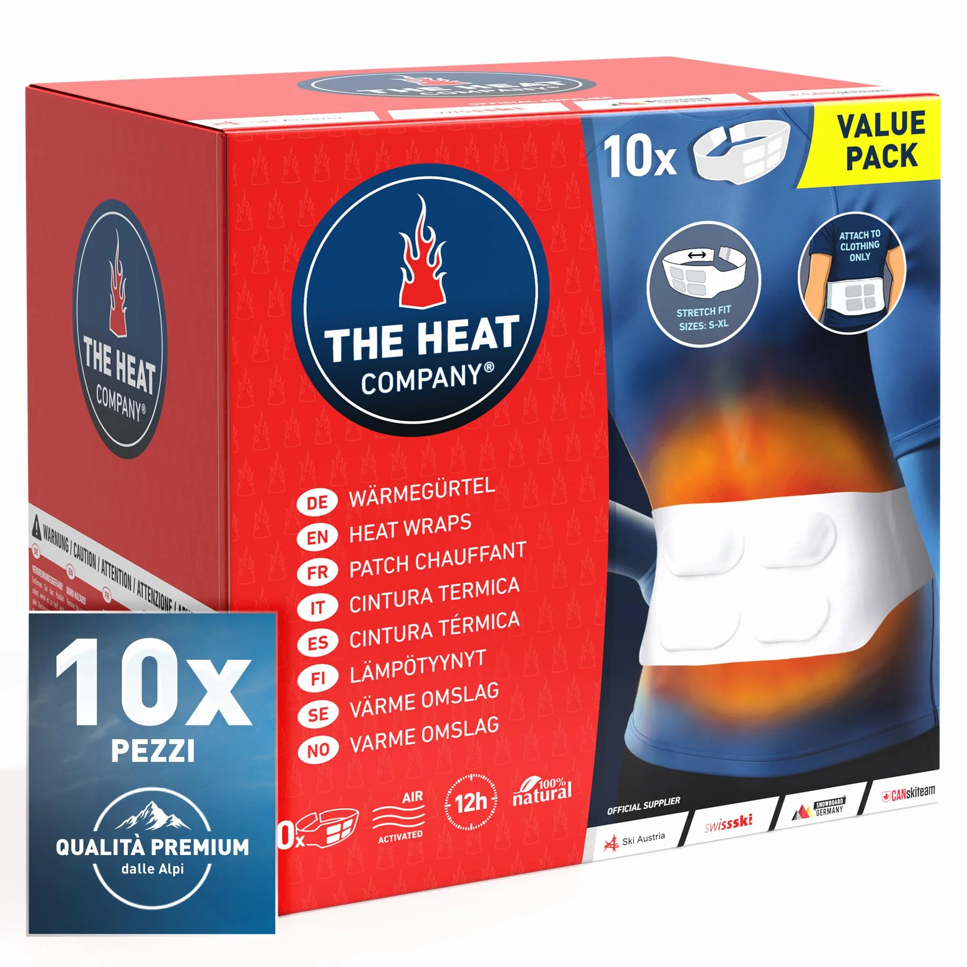 THE HEAT COMPANY Cintura Termica 10 pezzi EXTRA CALDO 12 ore autoriscaldante puro naturale S-XL