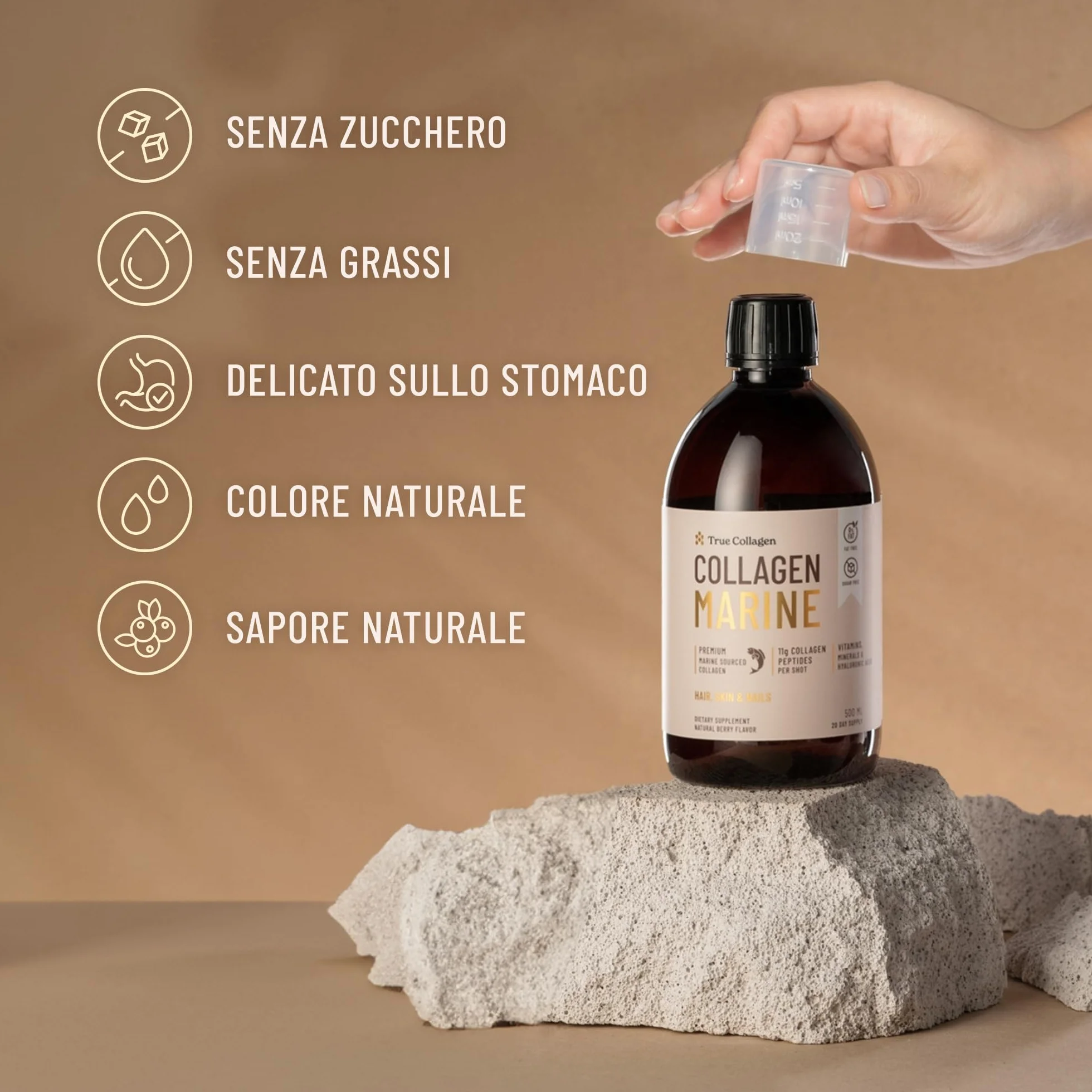 True Collagen Premium 11000mg collagene marino 500 ml collagene idrolizzato puro Tipo I e III acido ialuronico biotina capelli vitamine minerali senza zucchero