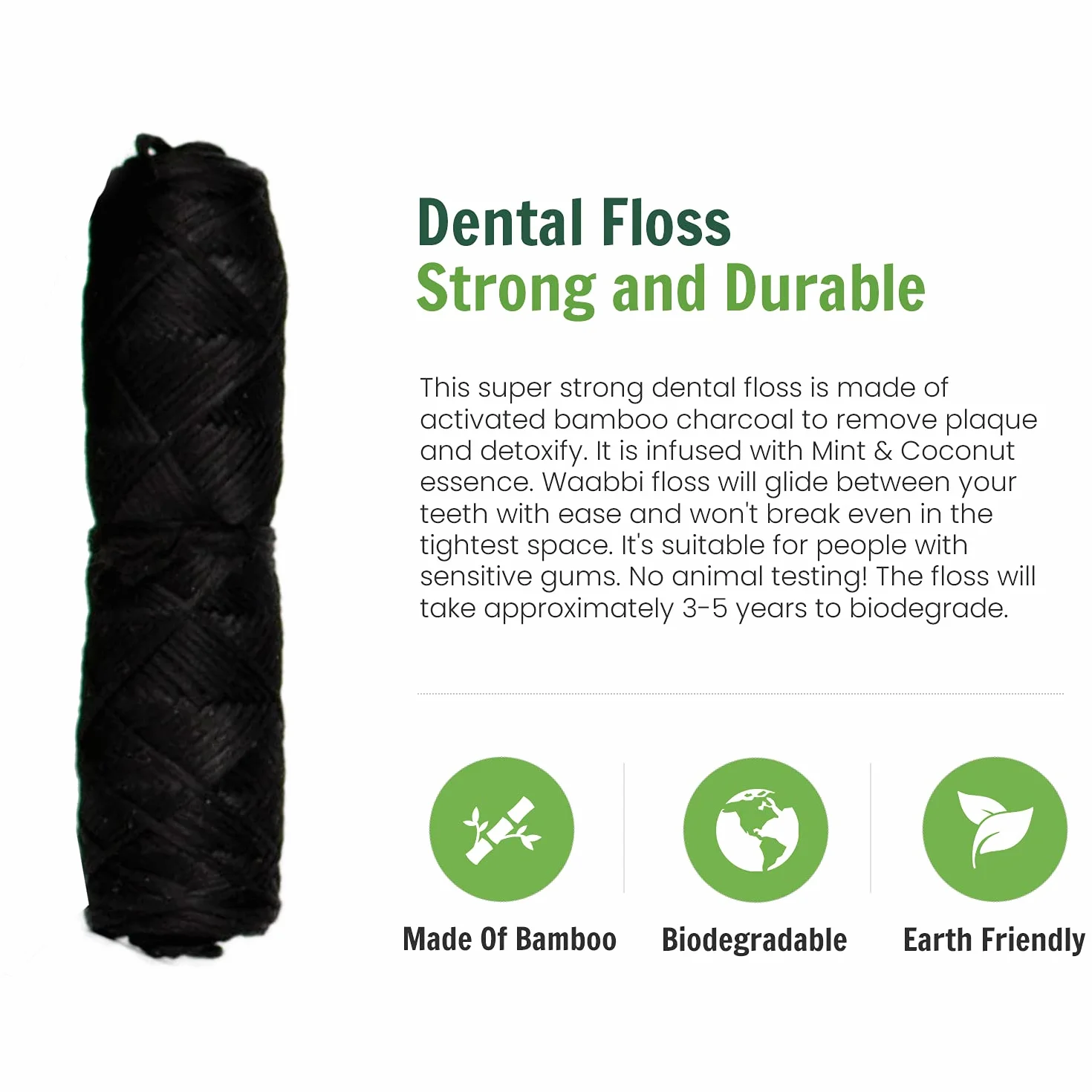 Ricariche per Filo Interdentale Carbone Attivo Bambù Biodegradabili 3X35M Pulizia Dentale Vegano Zero Sprechi Plastic Free Igiene Naturale Vegana