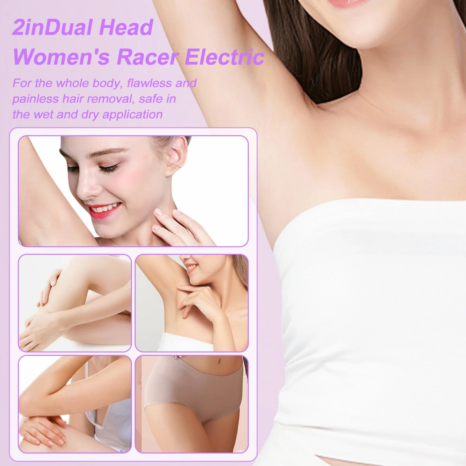 Rasoio Elettrico Donna, 2 in 1 IPX7 Rasoio Elettrico Intimo Donna, Depilazione Indolore Rasoio per Corpo Ascelle Gambe Bikini, Uso Bagnato e Asciutto(Viola)