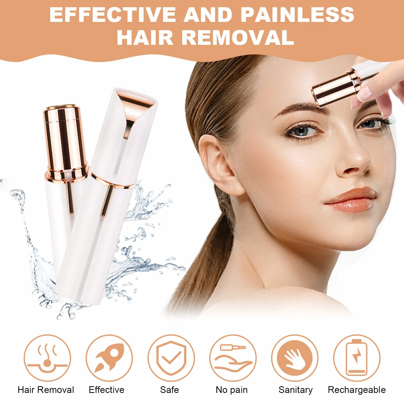 ACWOO Depilatore Donna Epilatore Viso Elettrico, Epilatore Delle Sopracciglia Flawless Epilatore Viso, USB Ricaricabile 2 in 1 Mini Epilatore per Sopracciglia, Labbra, Peli del viso, Naso, Orecchie
