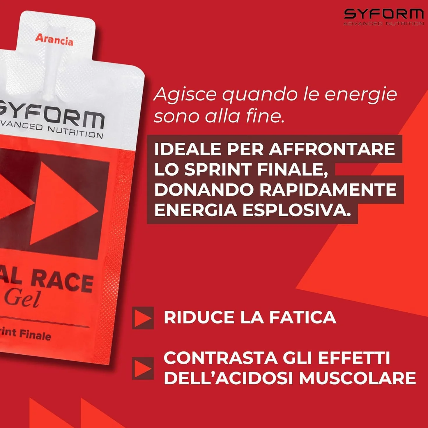 FINAL RACE GEL, Energia fulminea per lo sprint finale - Carbo 1:0,8, Con Esafosfina, Acetilcarnitina e beta-Alanina, Contrasta l’acidosi muscolare, Senza Glutine, Senza Lattosio, EXPO 20 GEL ARANCIA