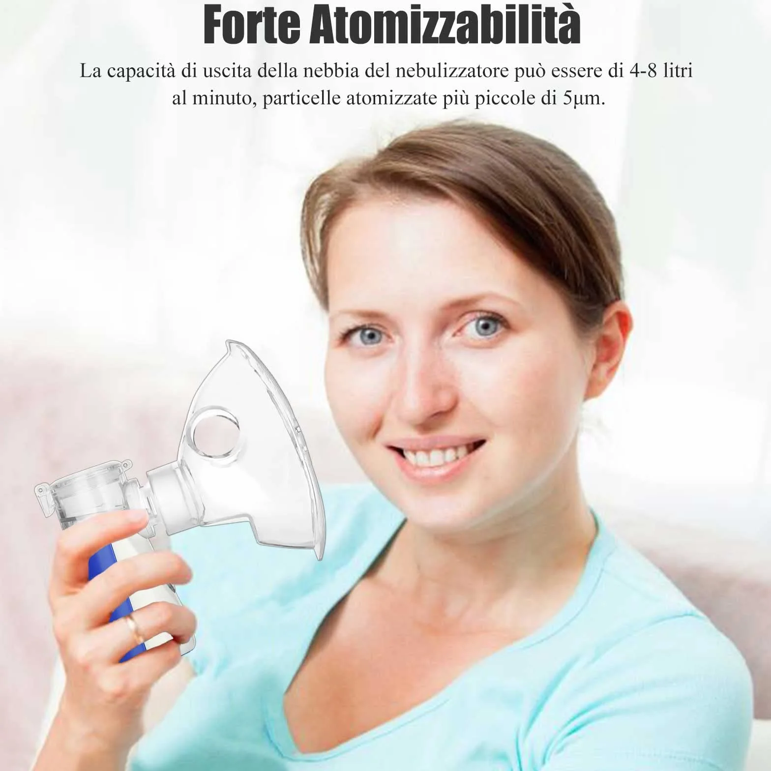 Aerosol Portatile Silenzioso Wholede con 2 Maschere e 1 Boccaglio, USB-C Ricaricabile, per Adulti e Bambini (Blu)