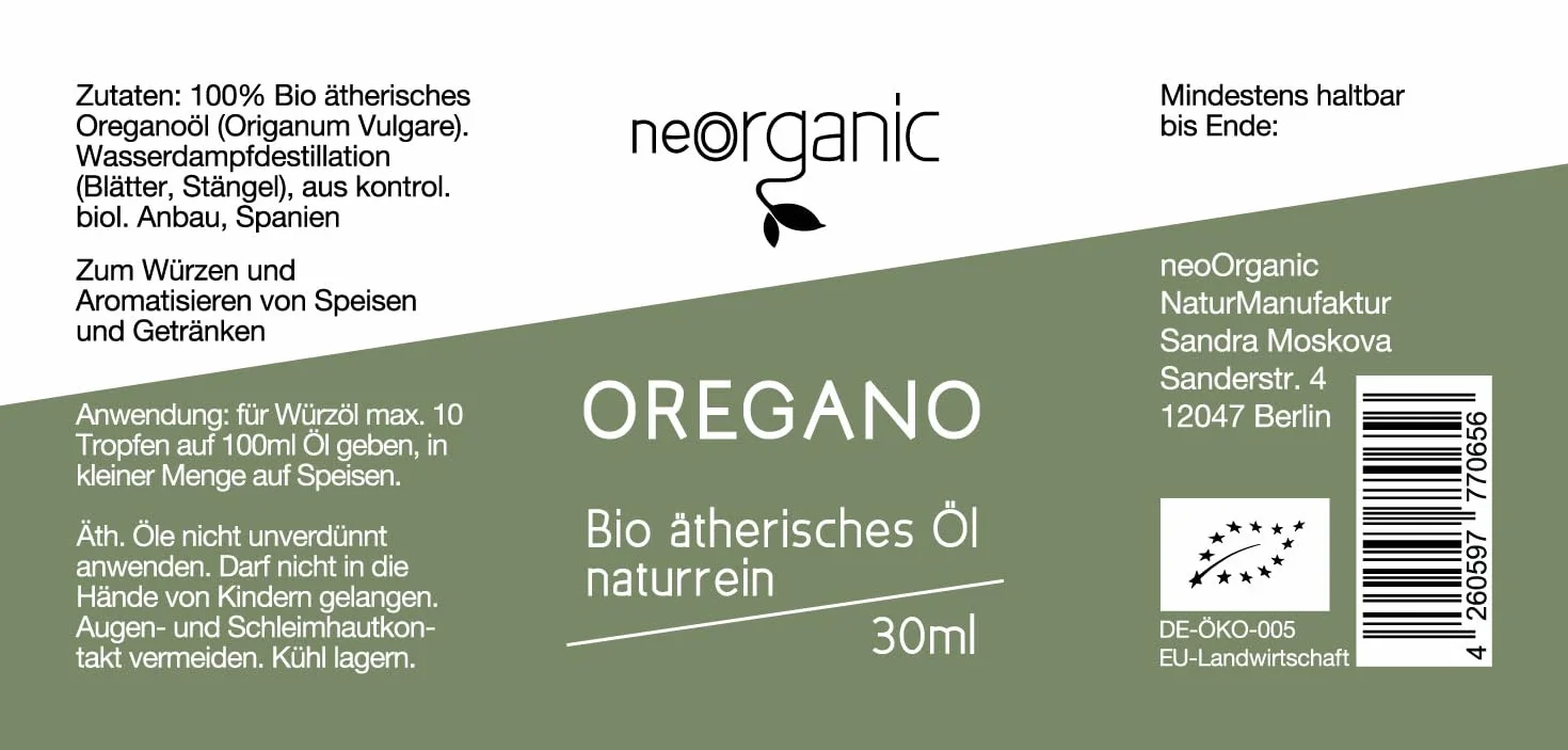 Olio di origano biologico 80% carvacrolo, Origanum Vulgare, 30 ml