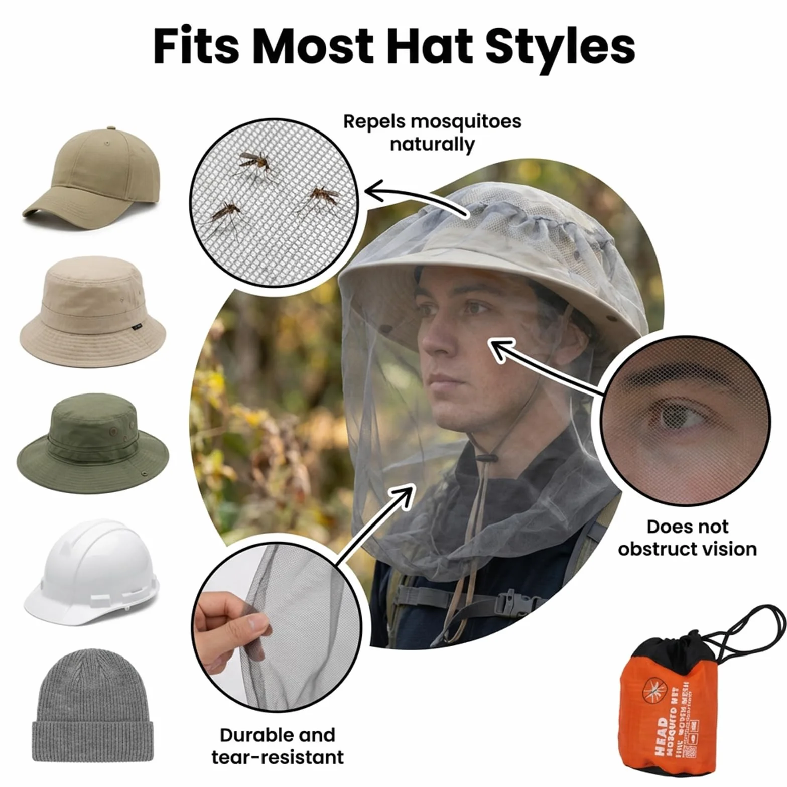 Zanzariera Rete di Protezione per la Testa Maglie Extra Sottili per Cappello Giardinaggio Campeggio
