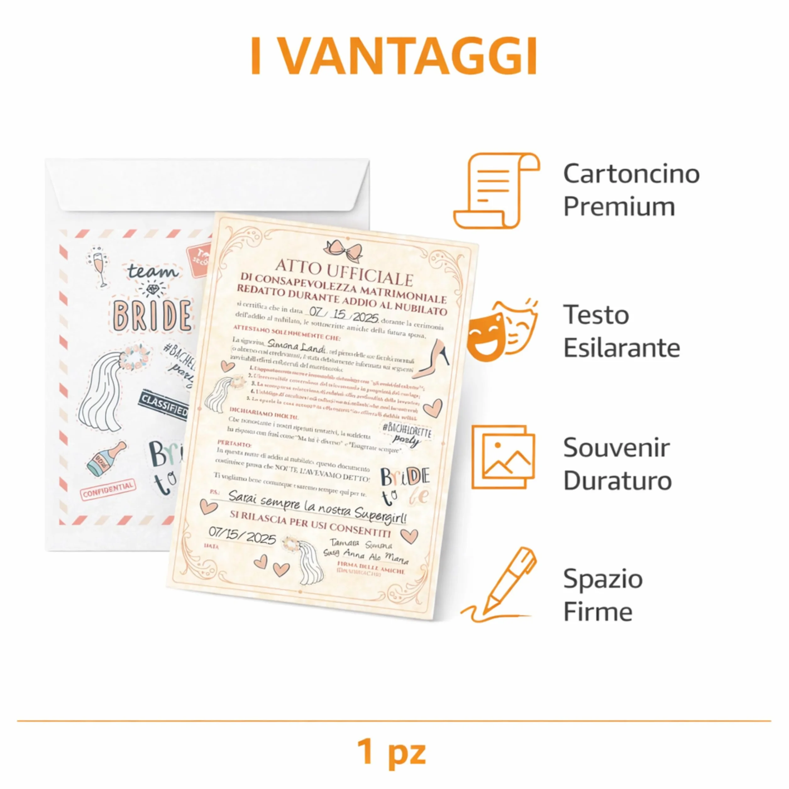 KAÏDENSÏ Gadget Addio al Nubilato Sposa - Pergamena Atto di Consapevolezza Matrimoniale - Accessori Team Bride Divertenti - Kit Idea Regalo Originale