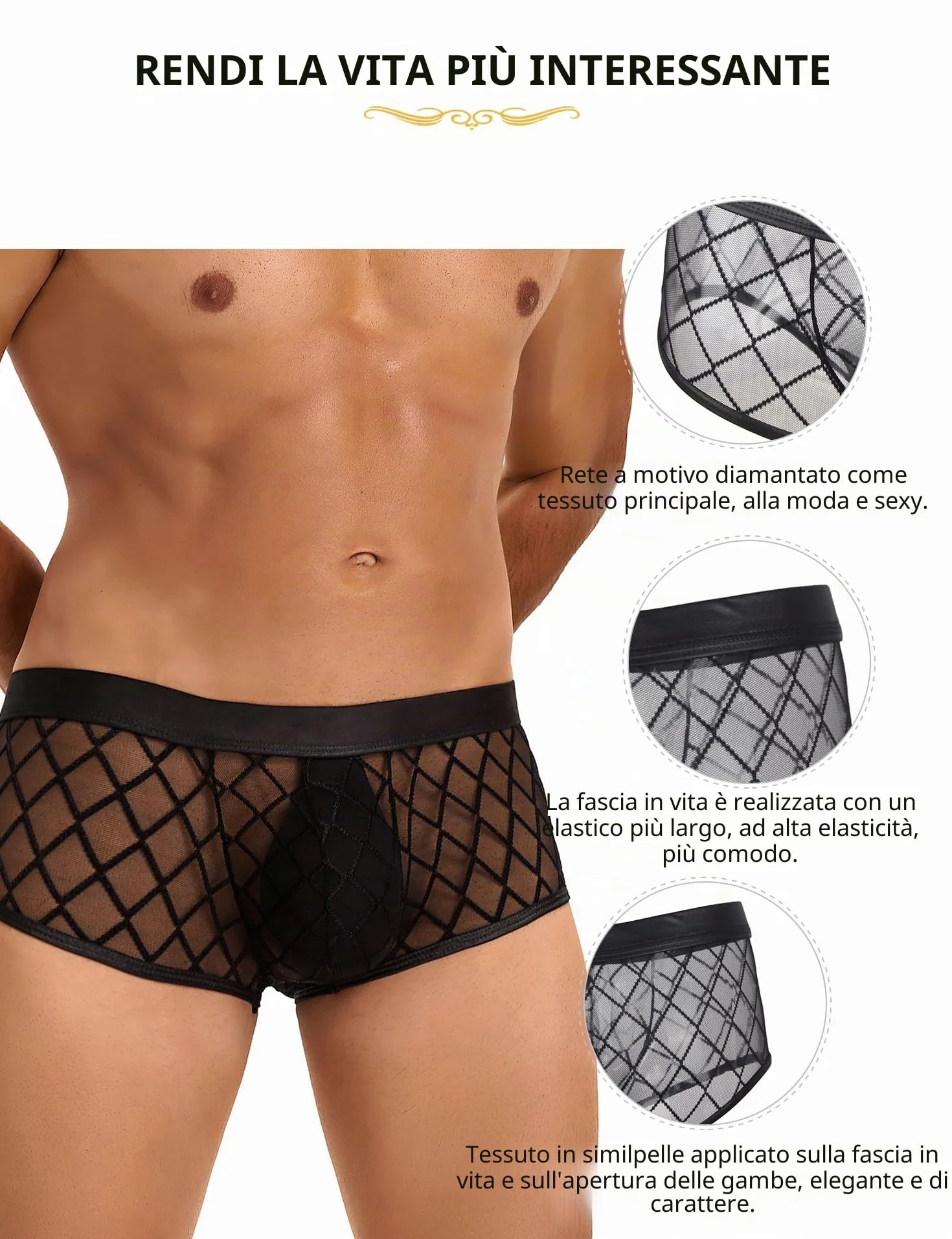 Boxer Intimo Uomo sexyhot Rete Mutande Trasparenti Cintura Elastica Biancheria Intima Traspiranti Morbidi Perizoma Seducente Corte Hipster