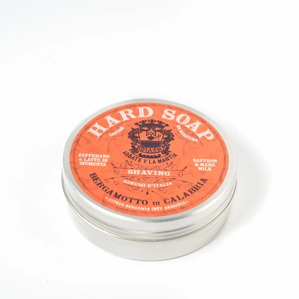ABBATE Y LA MANTIA: Saponetta Solida da Barba al Bergamotto di Calabria – Idratante e Lenitiva – Con Latte di Giumenta e Zafferano – 80g – Made in Italy