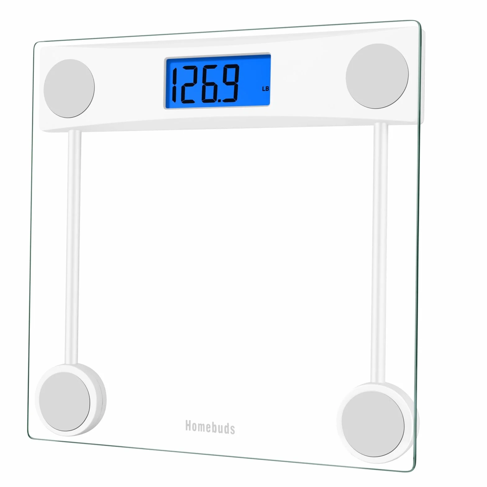 Homebuds Bilancia Pesapersone, Alta Precisione Assicurato dalla fabbrica professionale di Bilancia Pesapersone Digitale dal 2001, LCD retroilluminato blu e Step-On, 2*AAA, 182kg, Vetro Trasparente