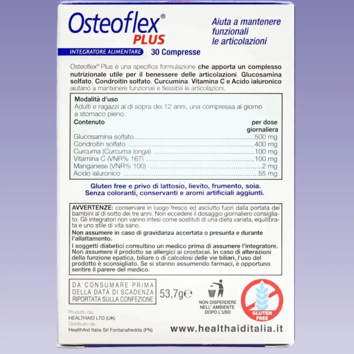 Healthaid Osteoflex Plus Integratore per Articolazioni e Cartilagine - Con Glucosamina, Condroitina e Acido Ialuronico, 30 Compresse