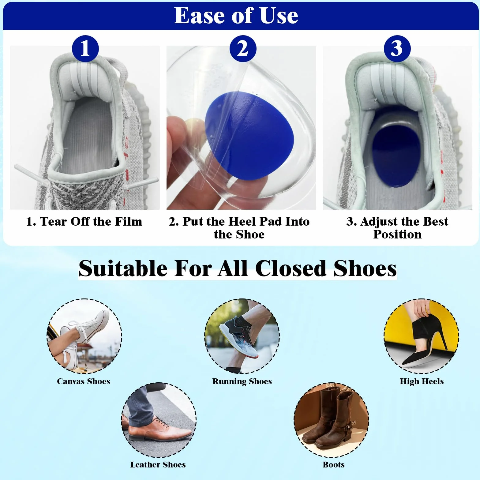 4 paia Talloniera in Silicone, Plantari per Tallonite, Dolore Alleviare Cuscinetti, Talloniere, Talloniera Gel, per Uomo e Donna, per Sperone Calcaneare, Tallonite e Fascite Plantare, Blu