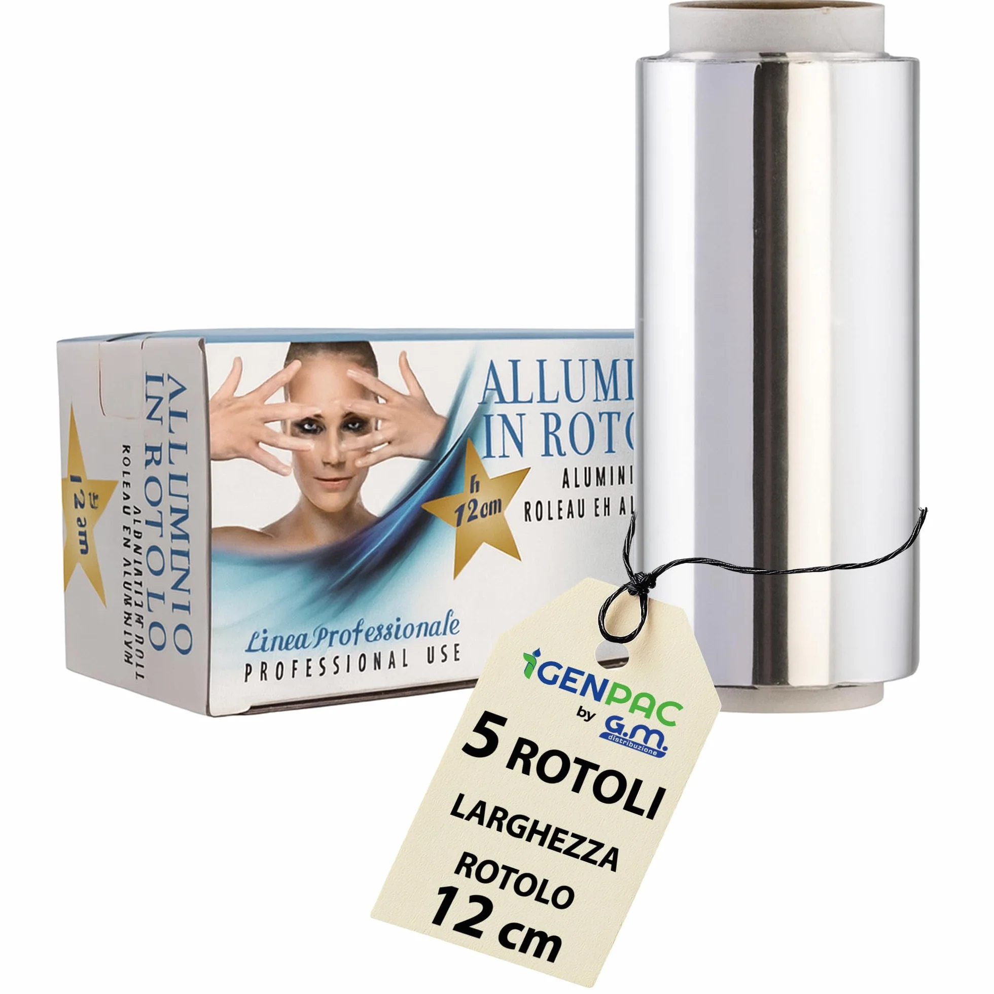 GM 5 Rotoli Meches Alluminio 12 cm Larghezza – 100 m Lunghezza – Stagnola Professionale 15 Micron Parrucchieri – Carta Alluminio Colpi di Sole, Balayage, Decolorazioni, Manicure e Pedicure