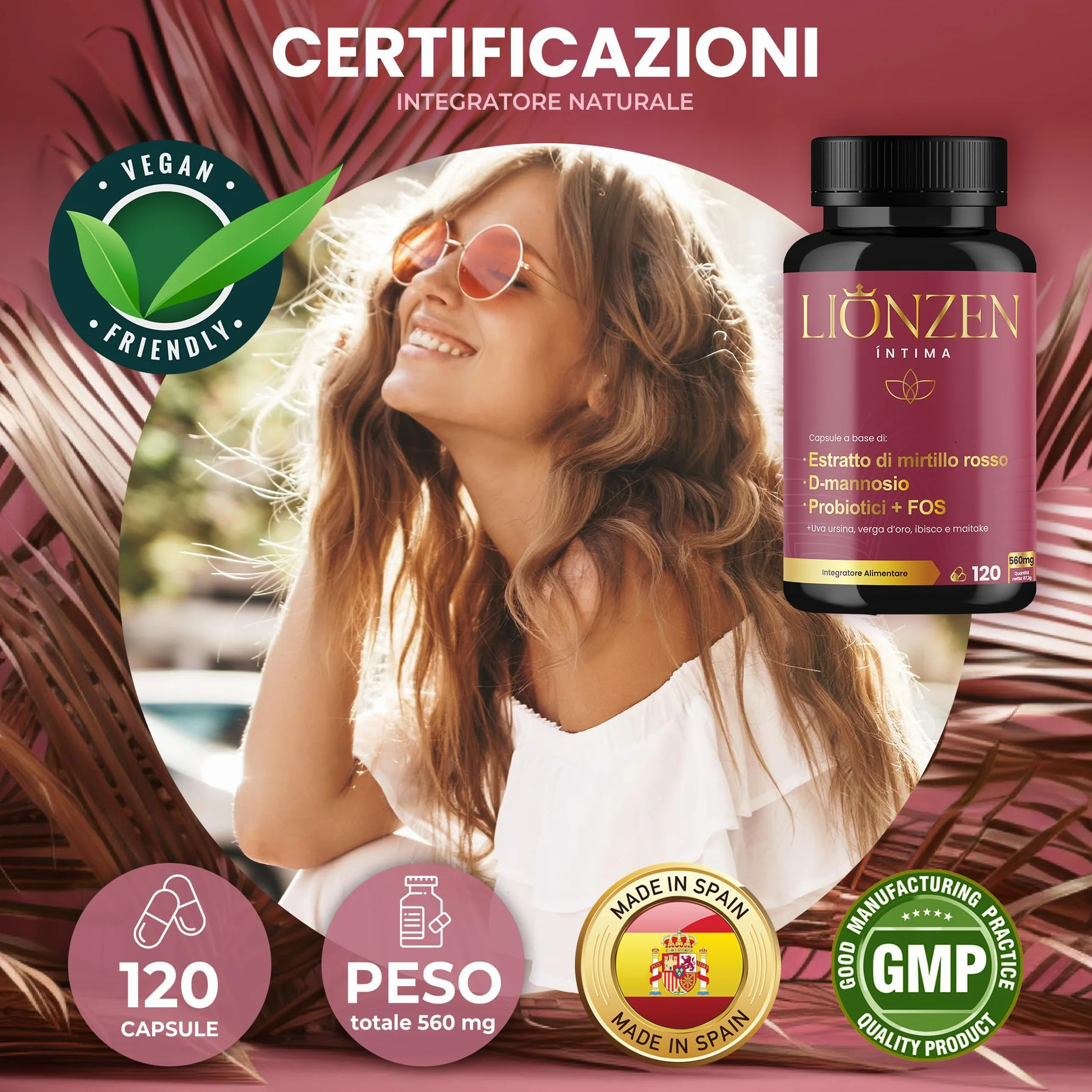 Probiotici Donna Flora Intima | Mirtillo Rosso, D-mannosio +12 Ingredienti naturali | +2000 milioni UFC | Benessere delle vie urinarie femminili | 120 capsule | Lionzen Intima