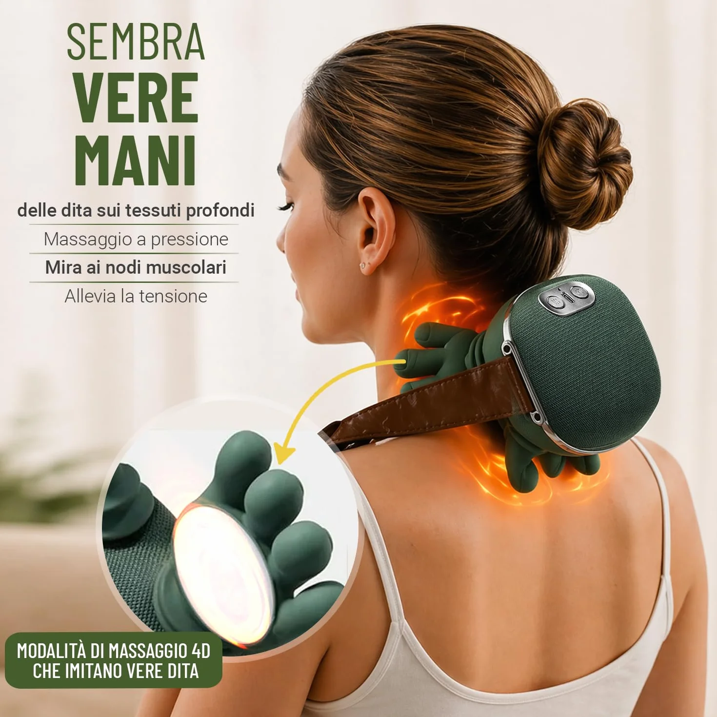 BeFit24 Massaggiatore Cervicale Ergonomico 4D Senza Fili, Massaggiatore Collo e Spalle con Calore, Massaggio Cervicale Profondo per Sollievo dal Dolore, Cuscino Massaggiante Schiena Portatile USB
