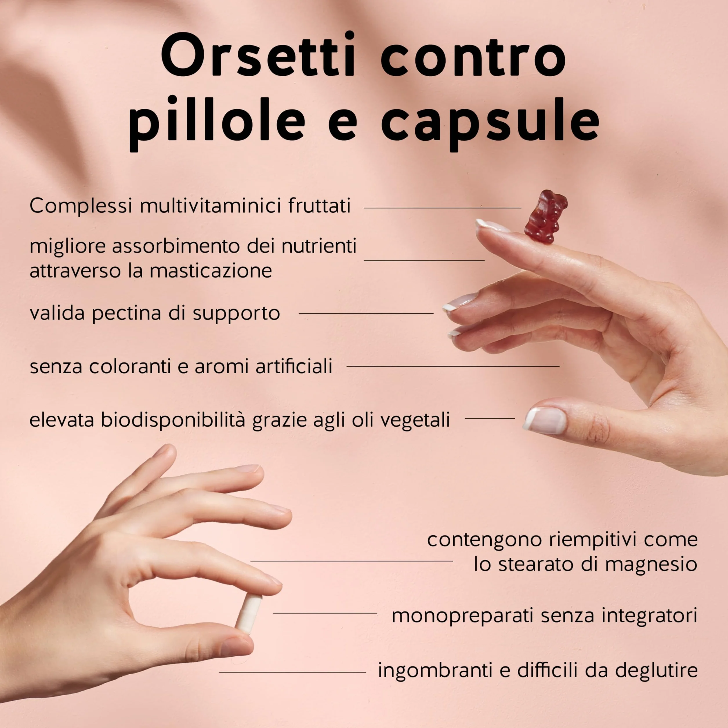 Bears with Benefits Caramelle Gommose Biotina Ah-mazing Hair Vitamins 5000 µg Biotina Zinco Vitamine B6 C E Acido Folico Iodio 60 pezzi Vegano