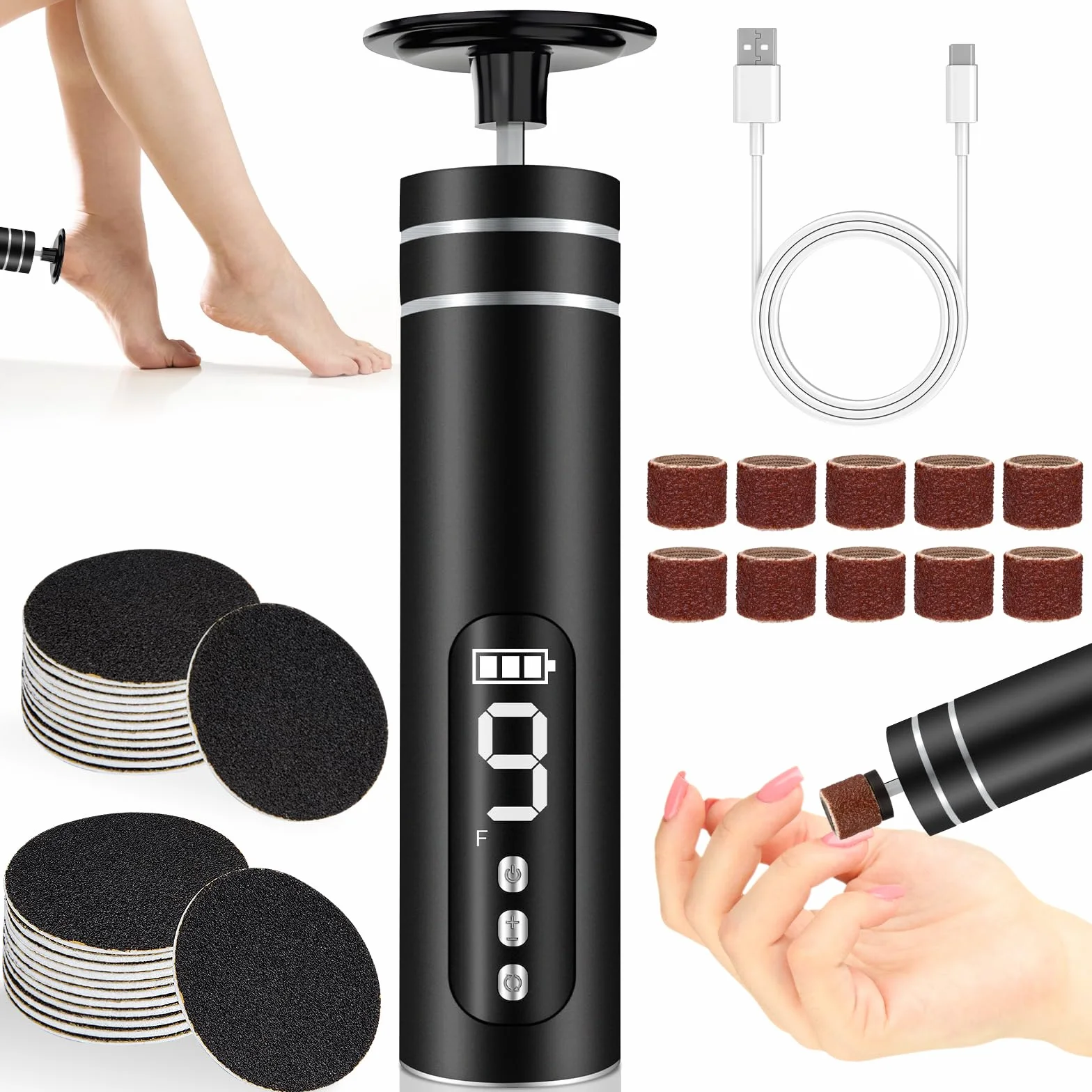 Pedicure Elettrico Professionale 2 in1 Rimozione Calli Piedi, Fresa per Calli e Duroni, Lima Elettrica con Display LED, 9 Velocità, Ricaricabile