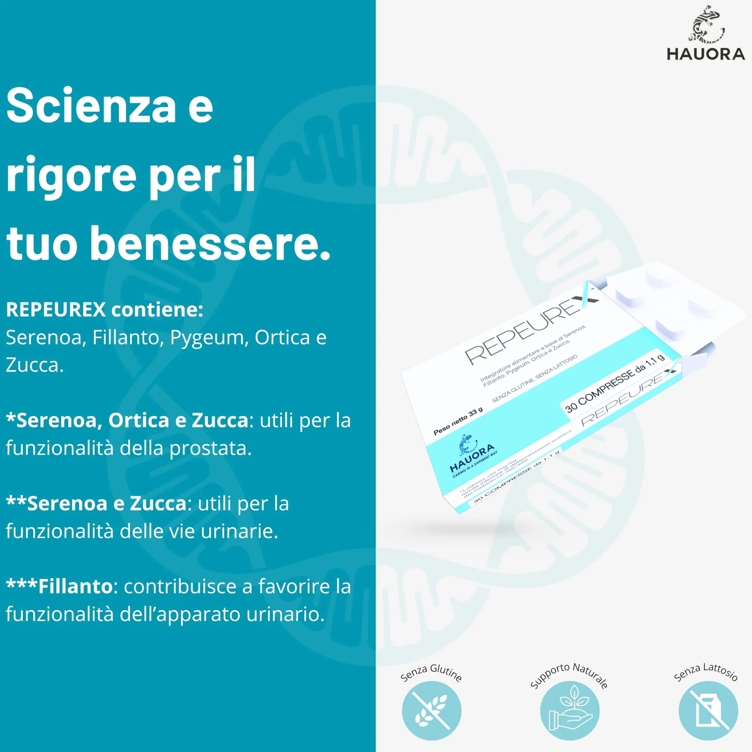 HauoraMed Repeurex Serenoa Repens Prostata Integratore Vie Urinarie 30 Compresse 1,1g Saw Palmetto Fillanto Pygeum Ortica Zucca