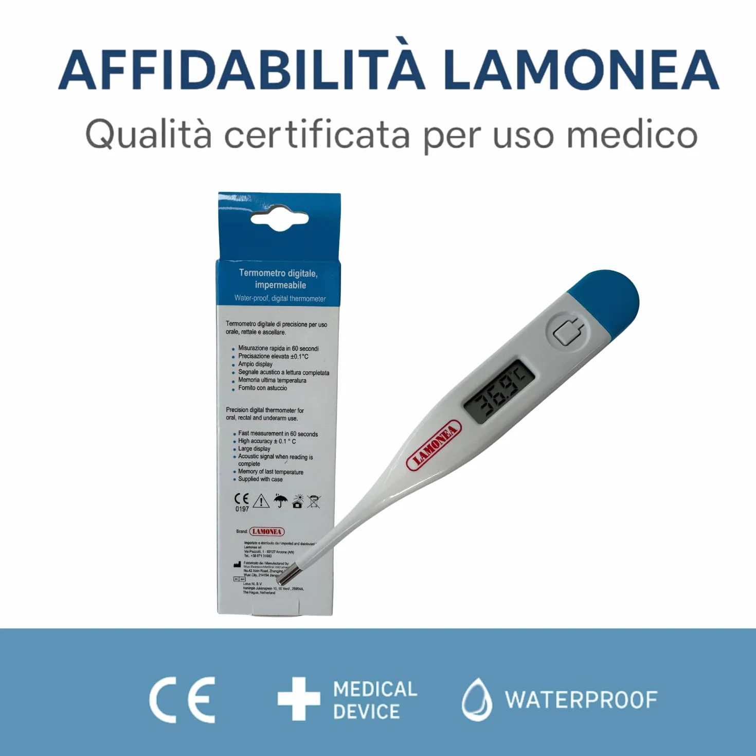 Termometro Digitale MC-101 Impermeabile Preciso Misura Febbre 60 Secondi Display LCS