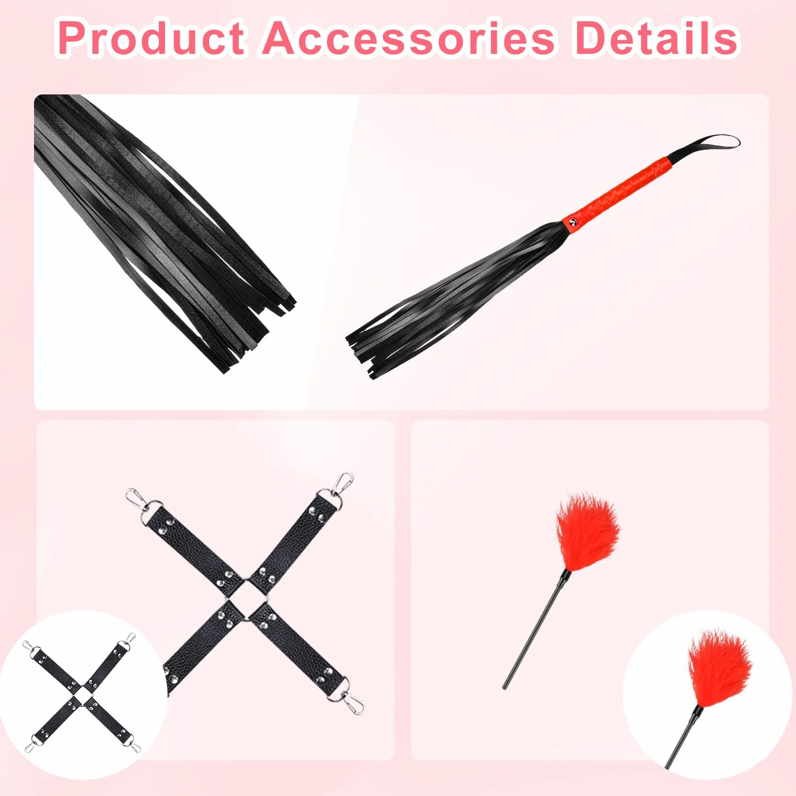 Set bondage nero e rosso kit di contenzione BDSM da 13 pezzi per coppie – Kit bondage per principianti accessorio per sesso estremo per donne e uomini set di contenzione per letto