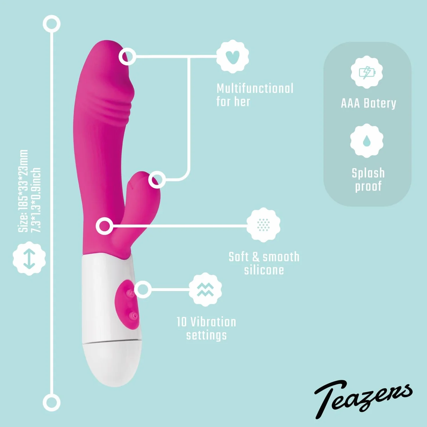Teazers Realistico Vibratore Rabbit – Vibratore del Punto G e del Clitoride – Vibratore Tarzan per Donna con 10 Impostazioni di Vibrazione – Giocattolo della Donna del Coniglio - Rosa
