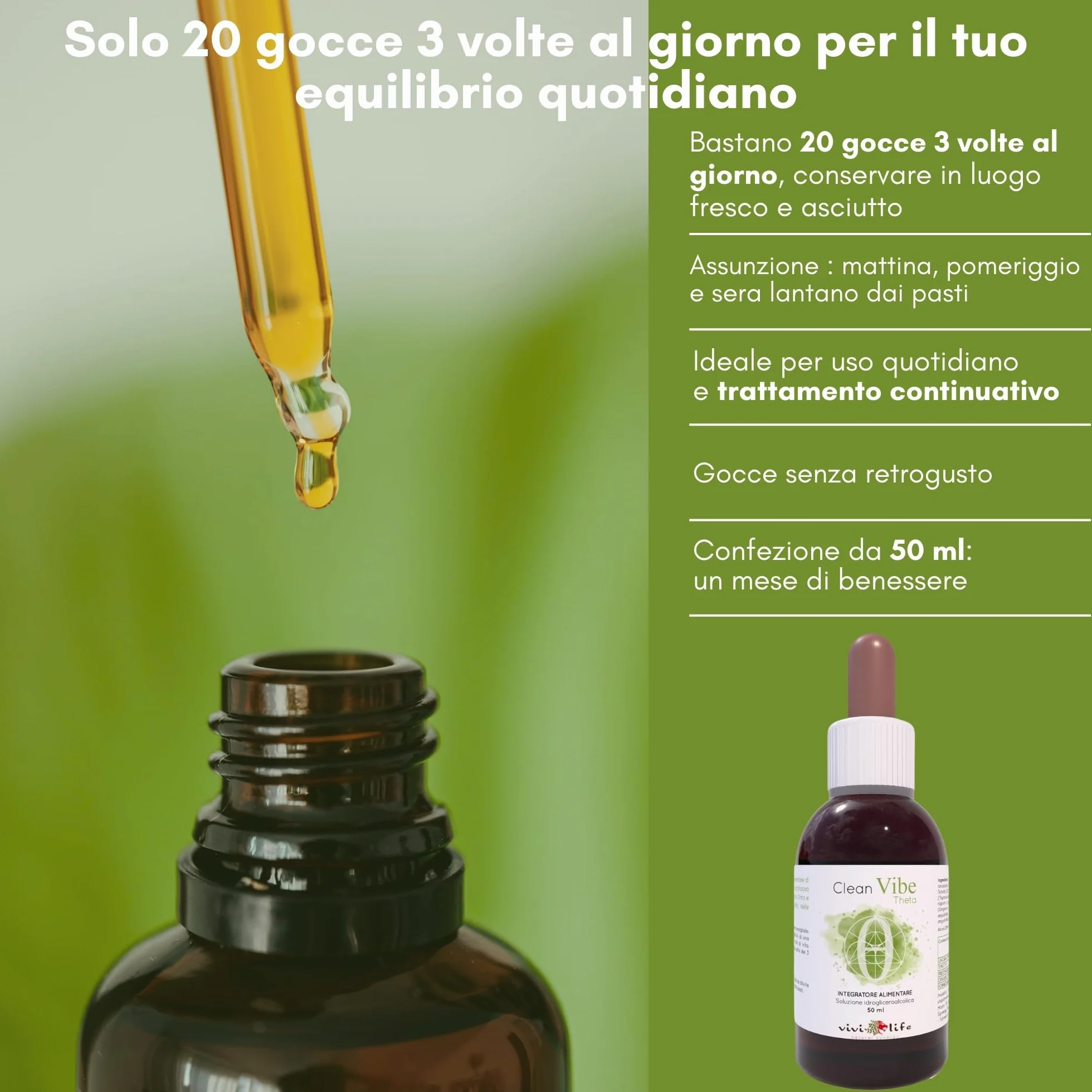 Clean Vibe Theta 50 ml Integratore Naturale per Difese Immunitarie con Uncaria, Timo, Origano, Ribes, Echinacea