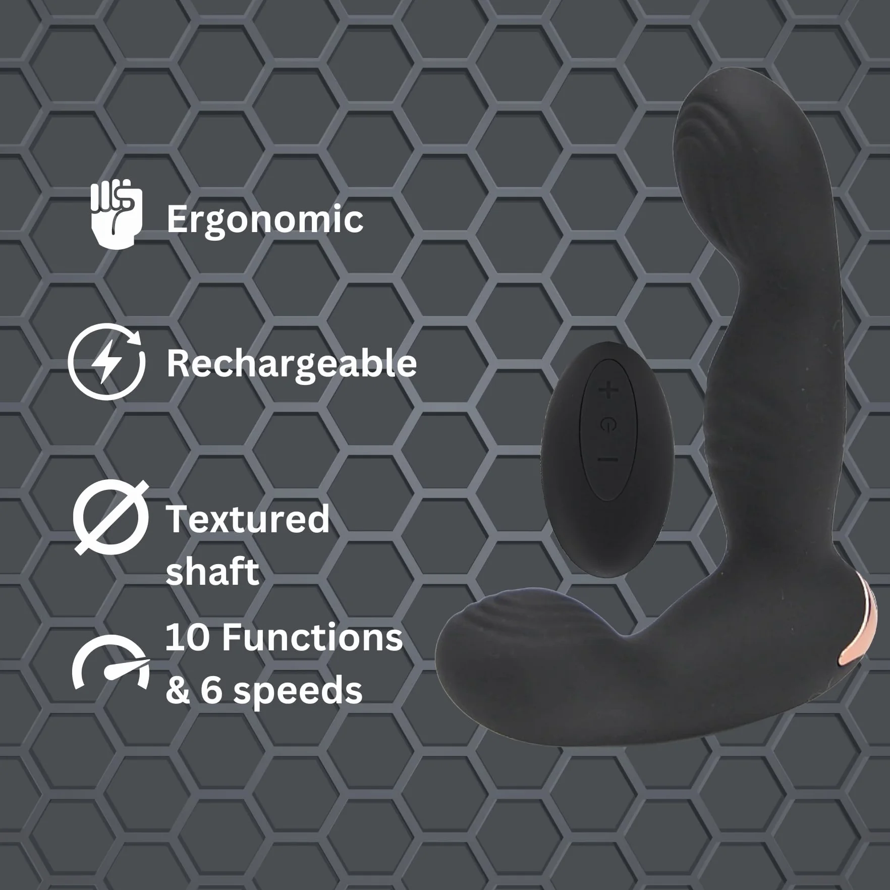 Rev-Pro Massaggiatore Prostatico con Telecomando Wireless - 10 Funzioni di Vibrazione e 6 Velocità - Stimolatore Anale Ergonomico Ricaricabile USB - Scelta Premium tra i Massaggiatori per la prostata
