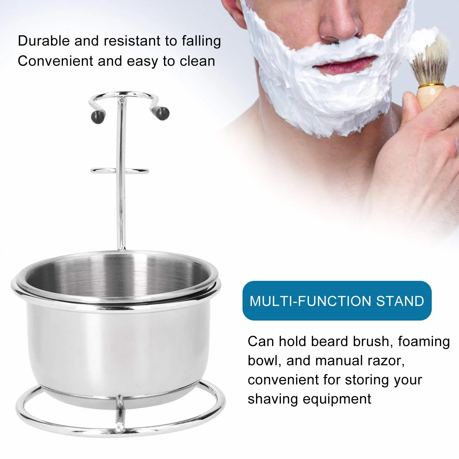 Supporto per Pennello da Barba con Ciotola per Sapone, Rasoi di Sicurezza in Acciaio inossidabile Set Porta Pennello da Barba Kit da Barba per Toelettatura per Uomo