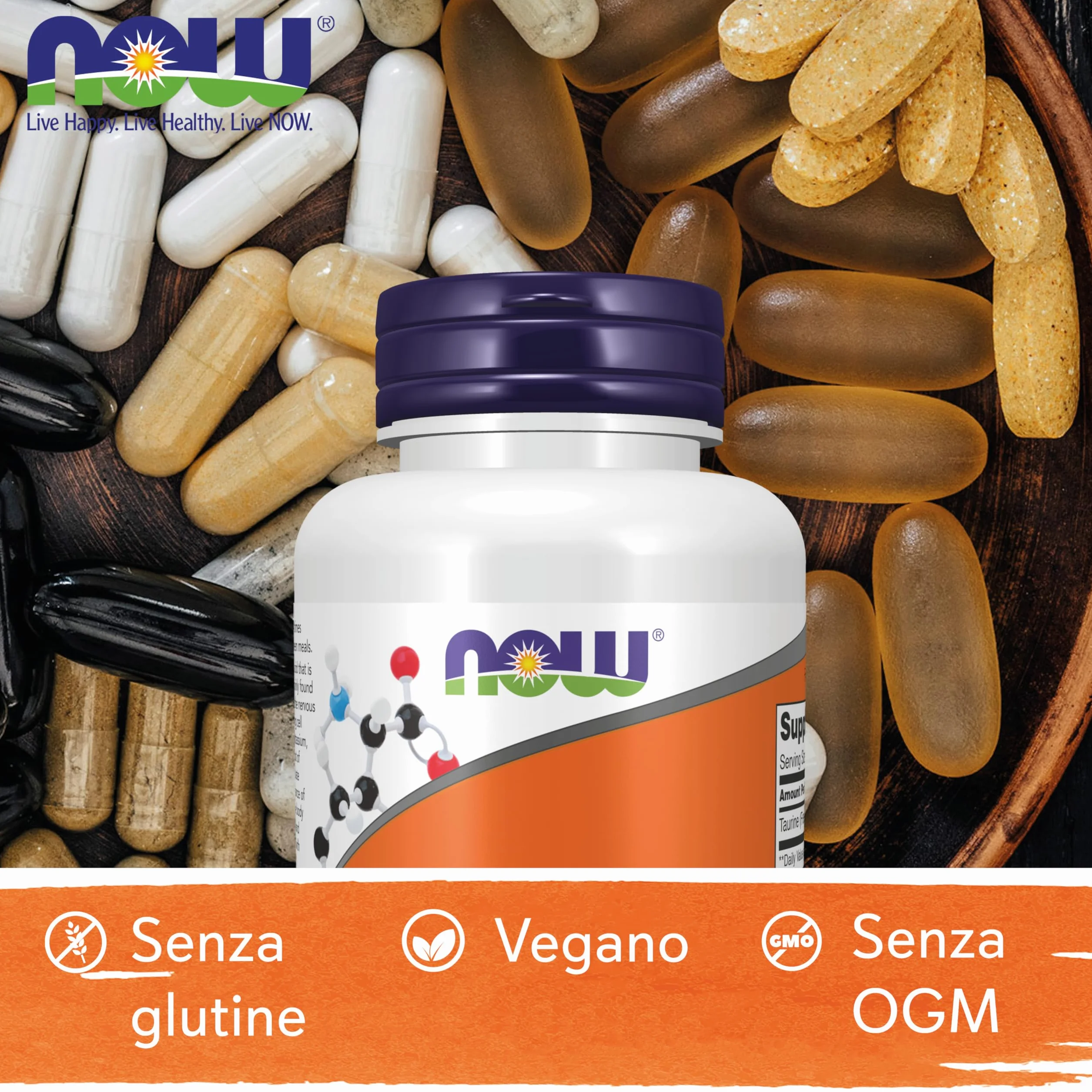 Now Foods, Taurine, Forma Libera, 227 g Polvere vegana, Testata in Laboratorio, Senza Soia, Senza Glutine, Non OGM, Vegetariana