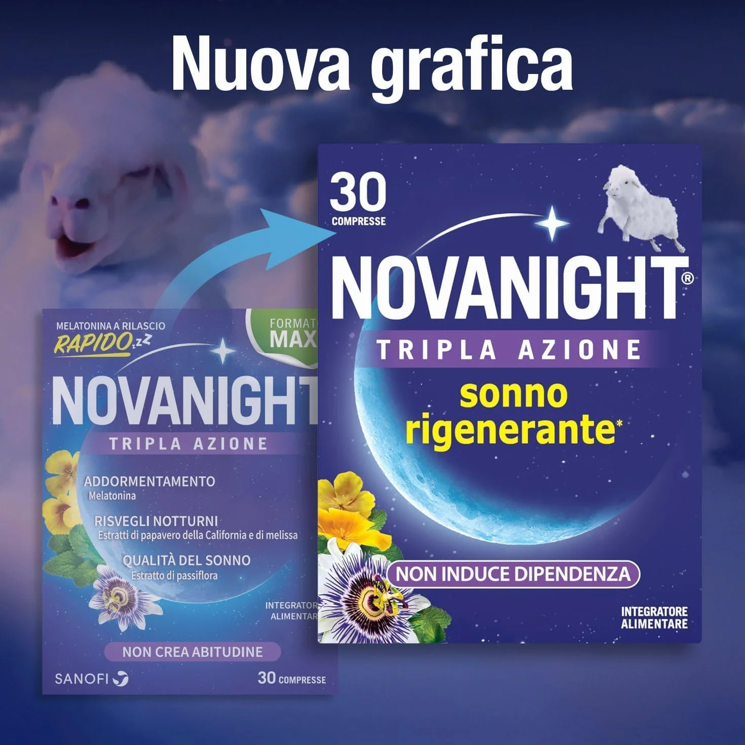 Novanight Tripla Azione Melatonina Integratori per Dormire 30 Compresse
