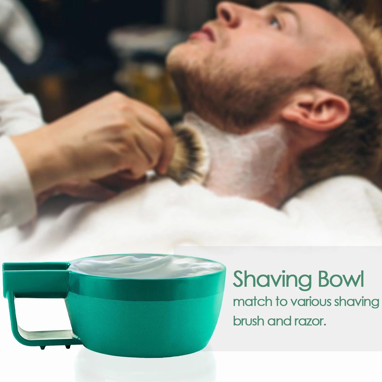Linkidea Ciotola per sapone da barba in plastica con manico antiscivolo, bocca larga, grande capacità, creste più facili da schiumare, ciotola per crema da barba da uomo (verde)