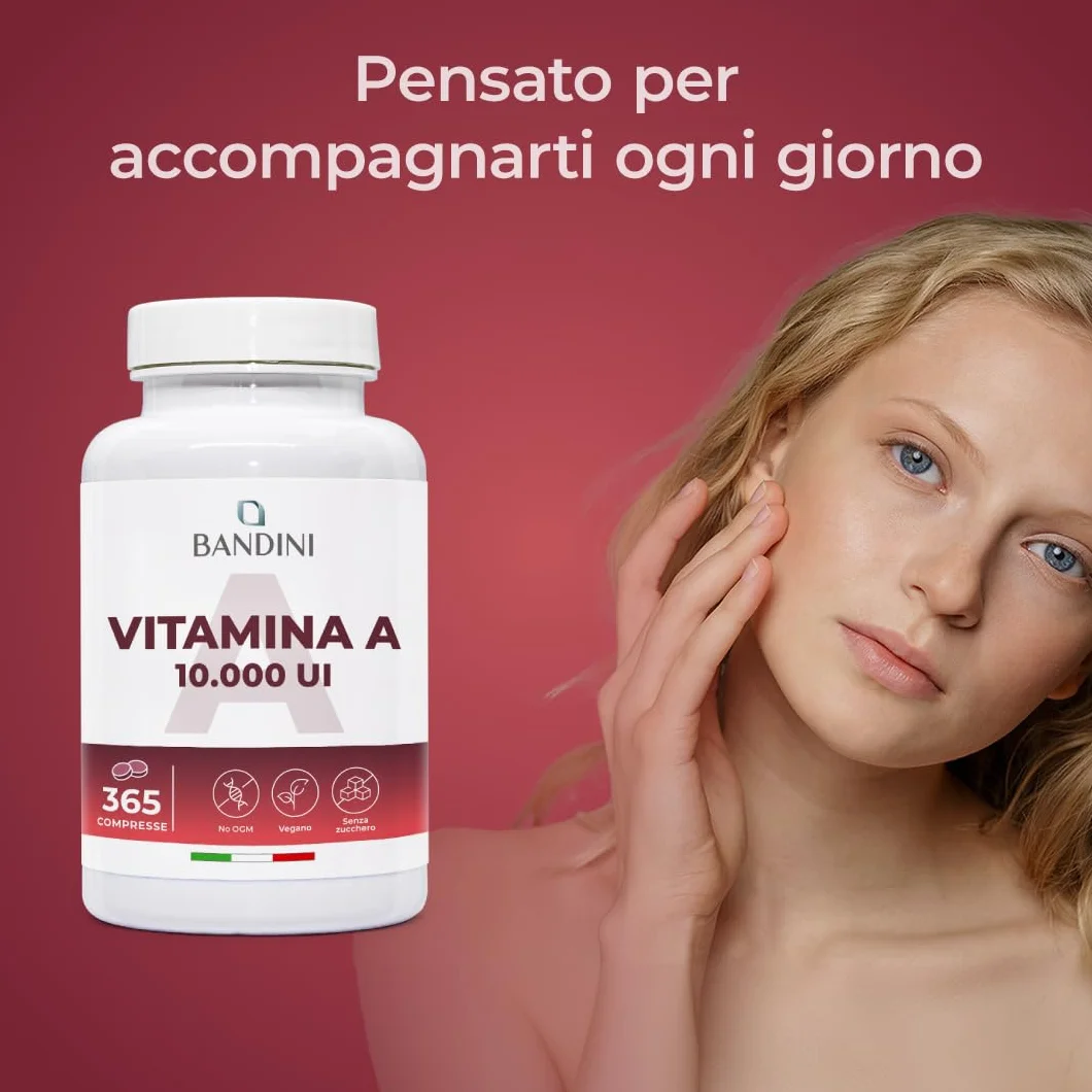 Bandini® Vitamina A Pura, 365 Microcompresse Vegane (1+ Anno di fornitura), Contribuisce al Mantenimento di Pelle e Vista Normali, Acetato di Retinile, Alternativa a Vitamina A Gocce, No OGM