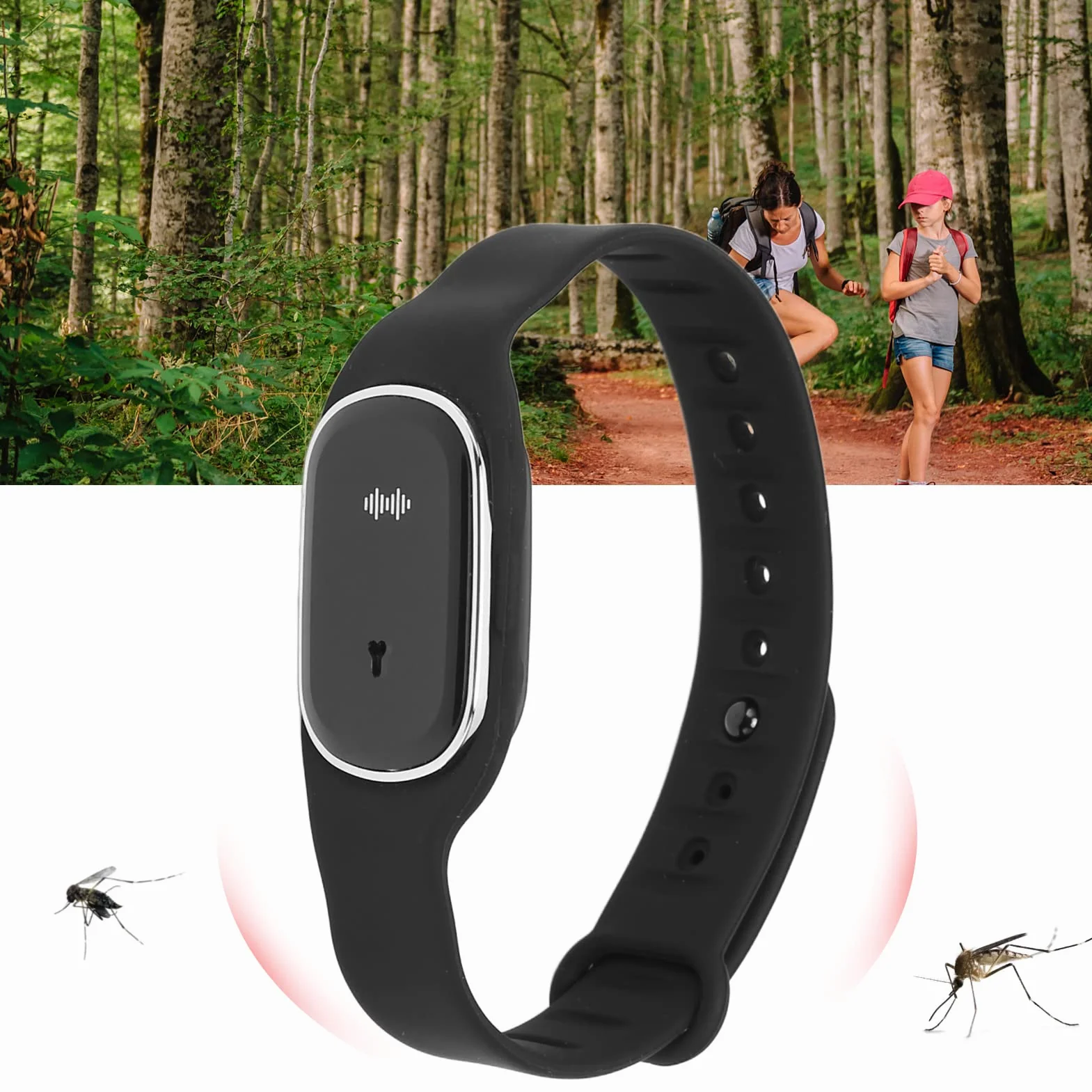 Gonetre Bracciale Repellente Zanzare Elettronico Sonora USB Ricarica Orologio da Polso Nero
