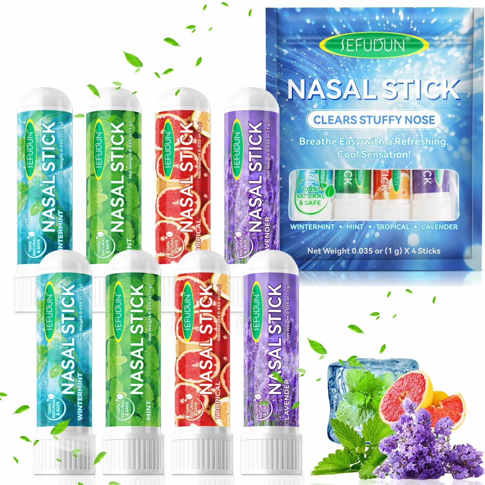 Nasal Stick 8 Pack, Inalatore Nasale, Rapido Sollievo dal Naso Chiuso, Bastoncini Profumati agli oli Essenziali, Migliora la Respirazione e la Concentrazione