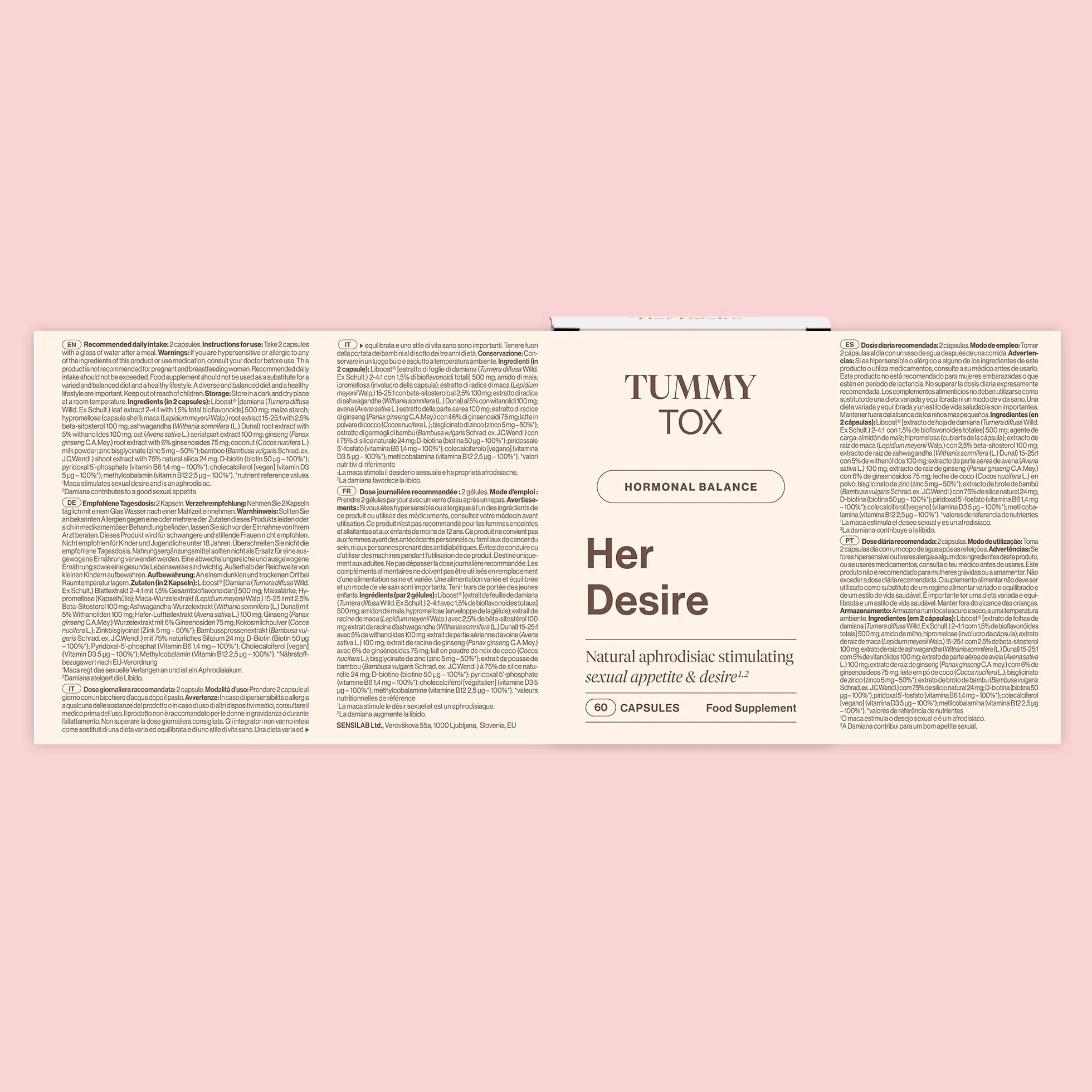 Her Desire - un integratore libido femminile naturale con Liboost, Maca, Ashwagandha, Ginseng, Zinco, Biotina, Vitamina D, Vitamina B6 e vitamina B12, Tummy Tox
