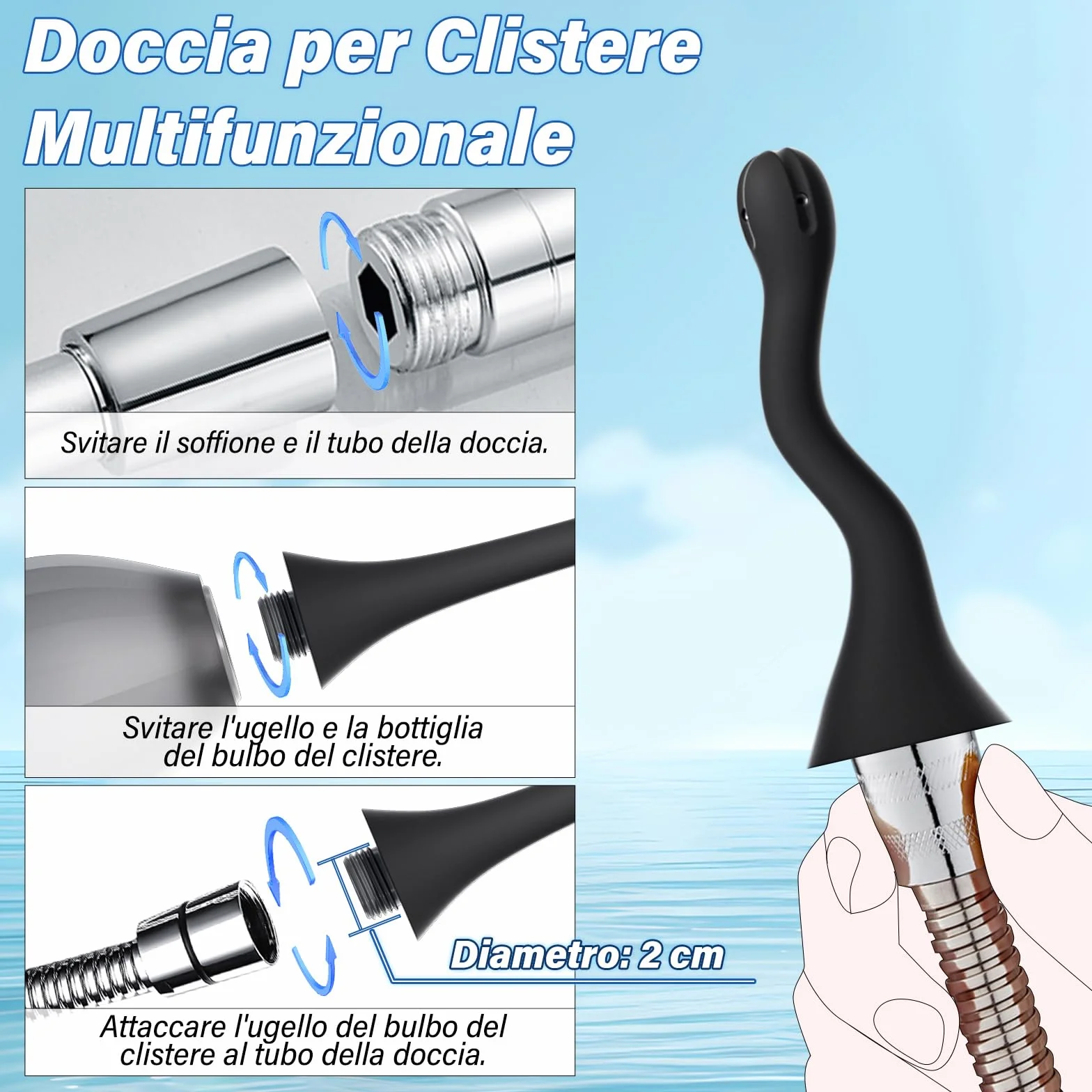 Clistere per Pulizia Ano per Uomini e Donne - Peretta per Clistere per Adulti da 300 ML con Ugello Flessibile per Doccia Anale, Kit Doccia Vaginale in Silicone Antireflusso per Lavaggio Anale e Colon