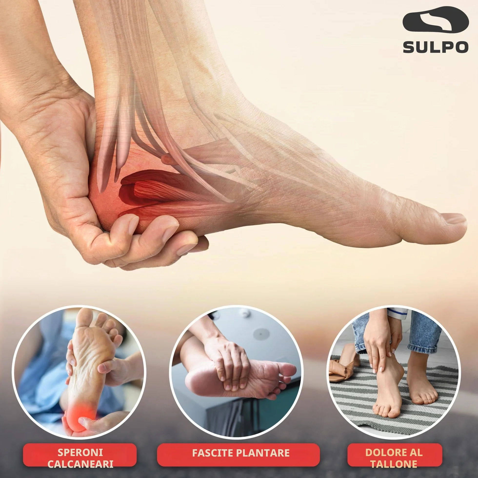 SULPO Talloniera in gel per tallonite e fascite plantare- solette tallone traspiranti e antiscivolo, plantari per sperone calcaneare, uomo e donna 40-46, 1 paio