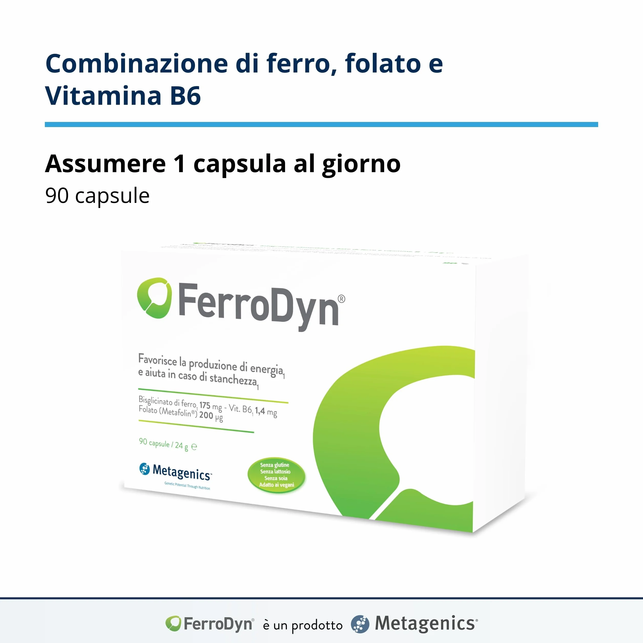 FerroDyn - Sostiene la Formazione dei Globuli Rossi e la Produzione di Energia - Utile in Caso di Affaticamento - 90 Capsule
