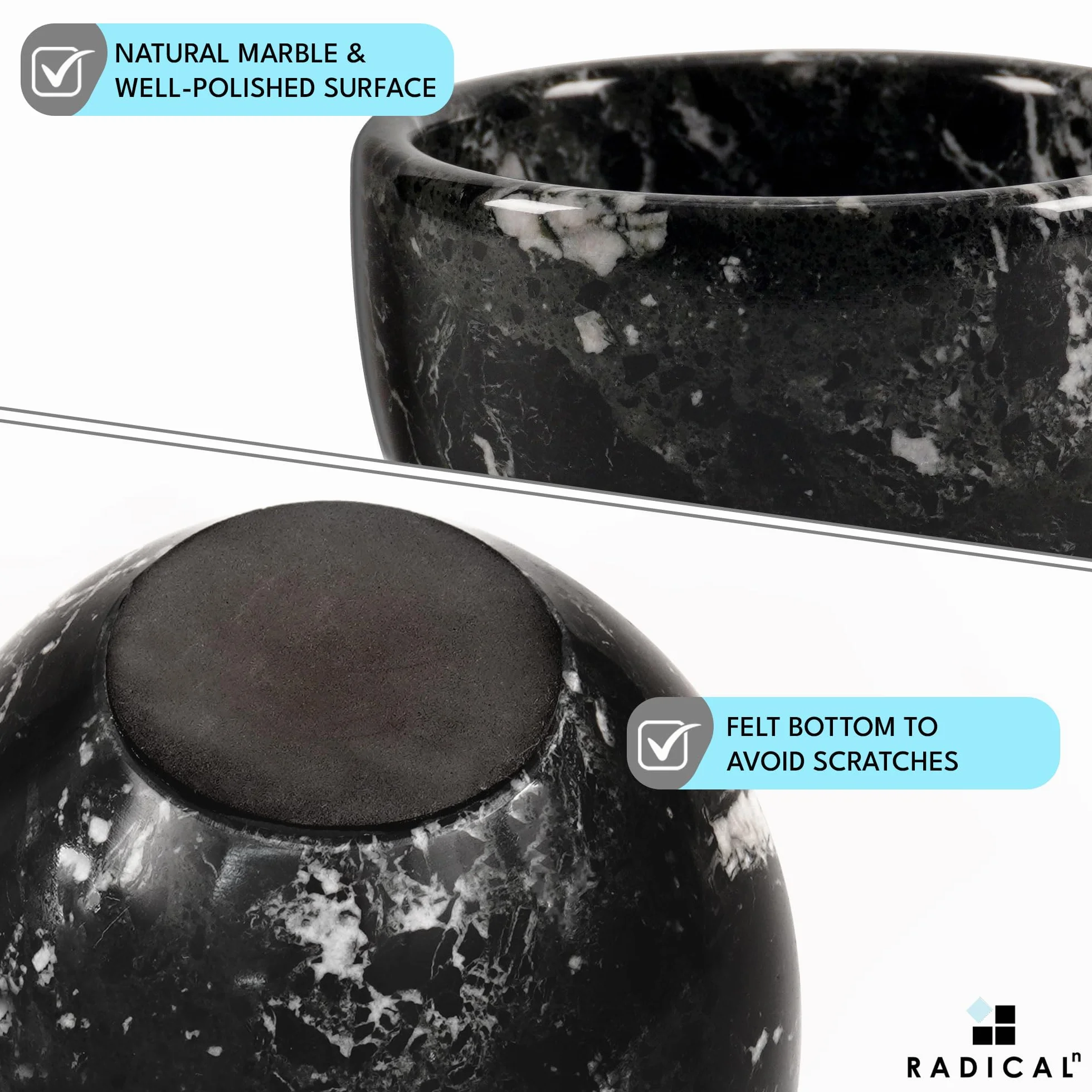 Radicaln, Ciotola in marmo nero da 225 ml, fatta a mano, adatta per estetiste e barbieri per schiuma, crema o gel da barba