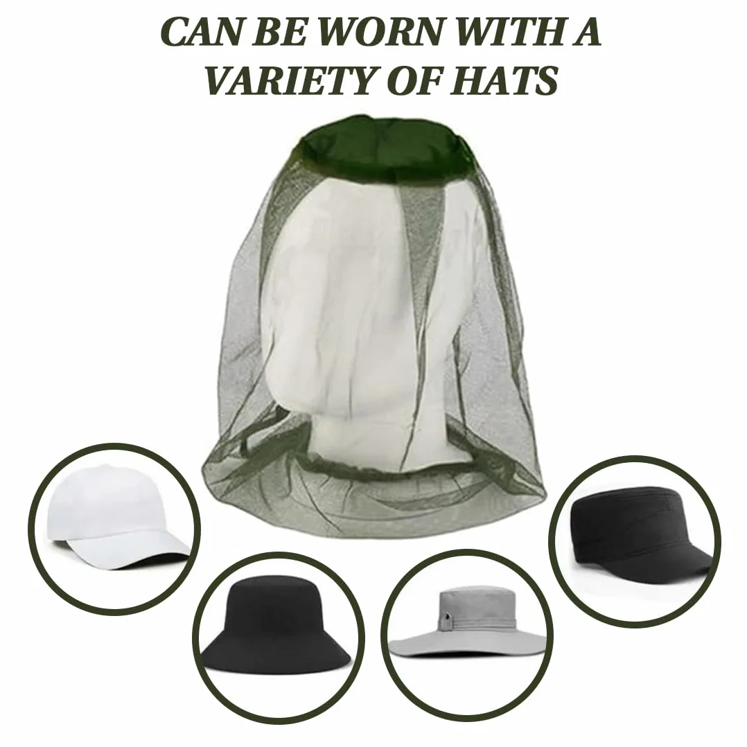 Cappuccio a Prova di Zanzara 2 Pezzi con 2 Borse Portaoggetti Zanzariera Cappello Testa Leggero Resistente Protezione Insetti (Nero+Verde)