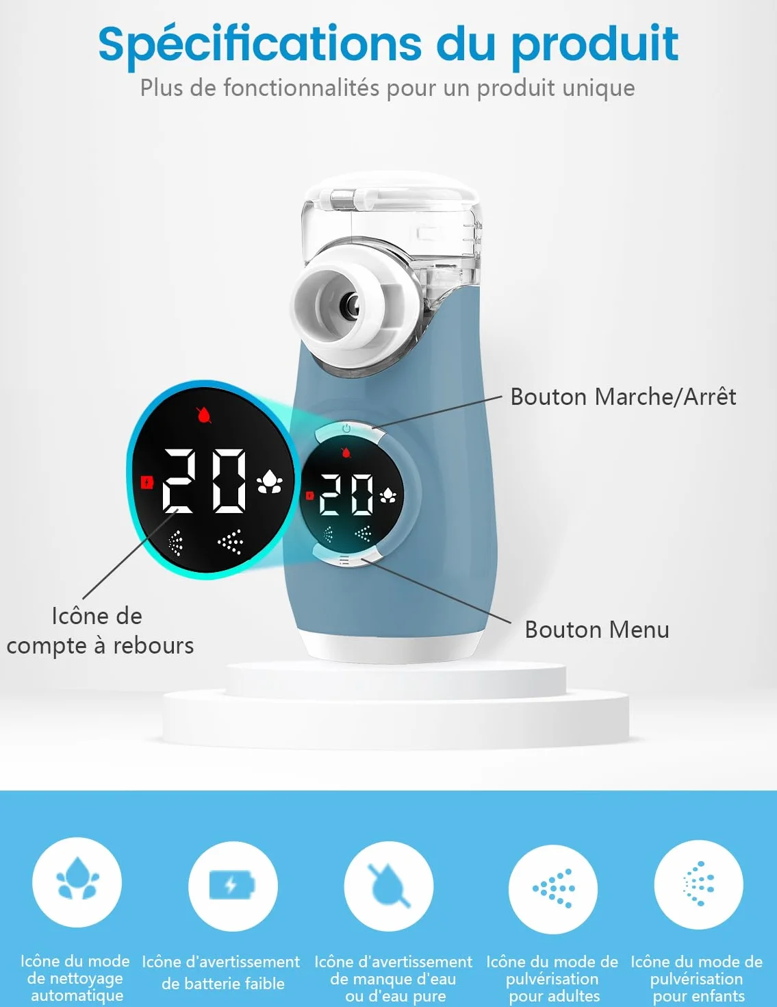 HITHINKMED Aerosol Portatile Silenzioso, Macchina Aerosol Ultrasuoni Adulti e Bambini, 2 Modalità Regolabili, USB-C Ricaricabile con Display Digitale e Funzione di Pulizia Automatica Inalatore a Rete