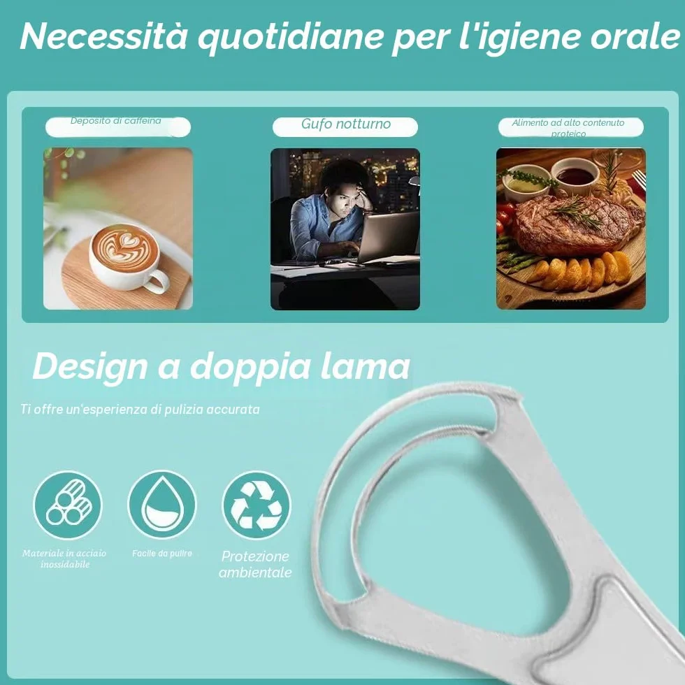 Pulisci Lingua, Pulisci Lingua in Acciaio Inox, Doppio Livello Pulitori di Lingua, Detergente per Lingua, Raschia Lingua in Acciaio Inox, Alito Fresco, Riutilizzabile