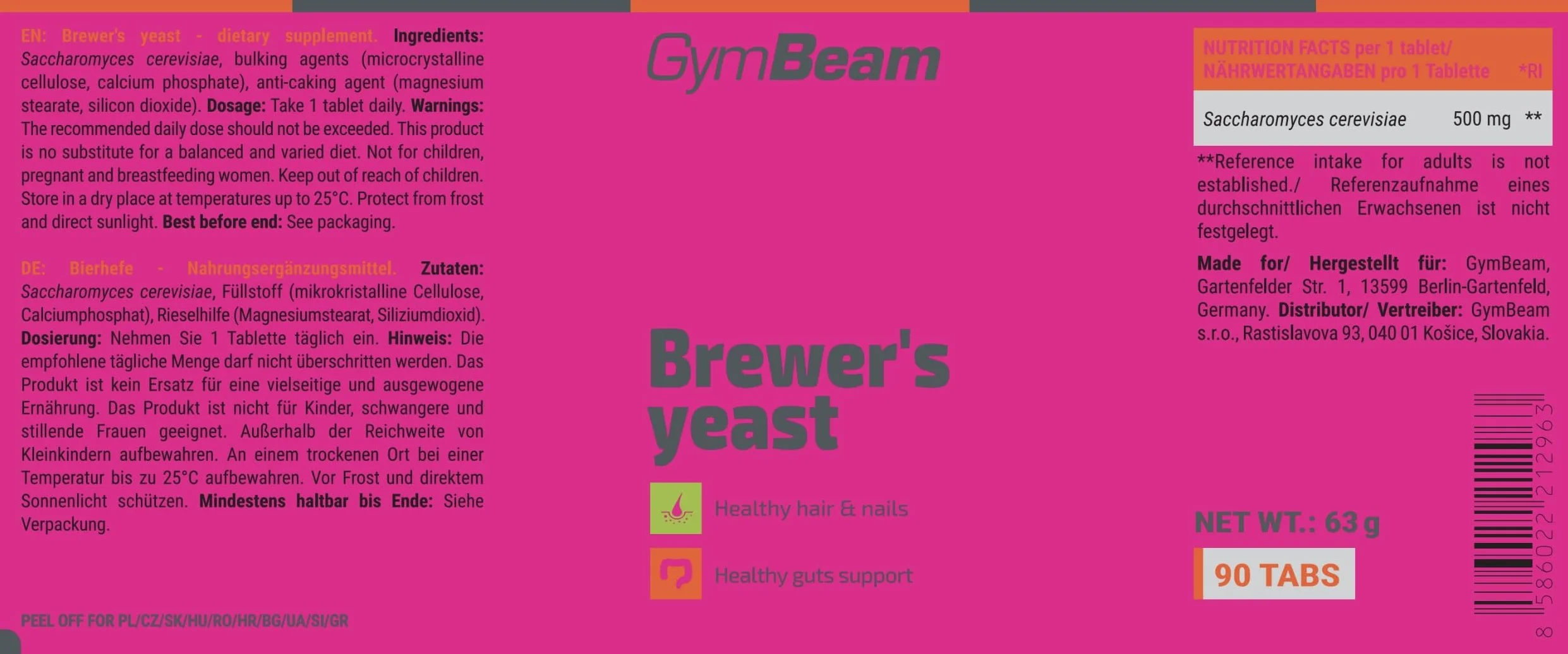GymBeam Integratore di Lievito Di Birra Compresse 500 mg Saccharomyces Cerevisiae 90 cpr