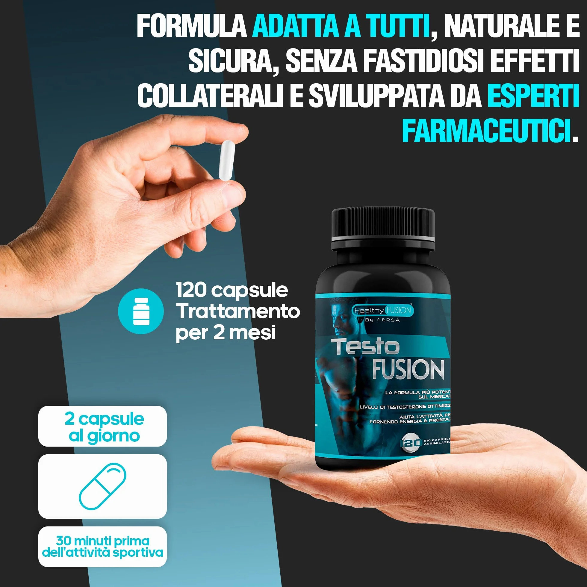 Healthy Fusion Booster Testosterone | Potenziante naturale del testosterone | Taurina + Maca andina, Ginseng | Energizzante 120 capsule