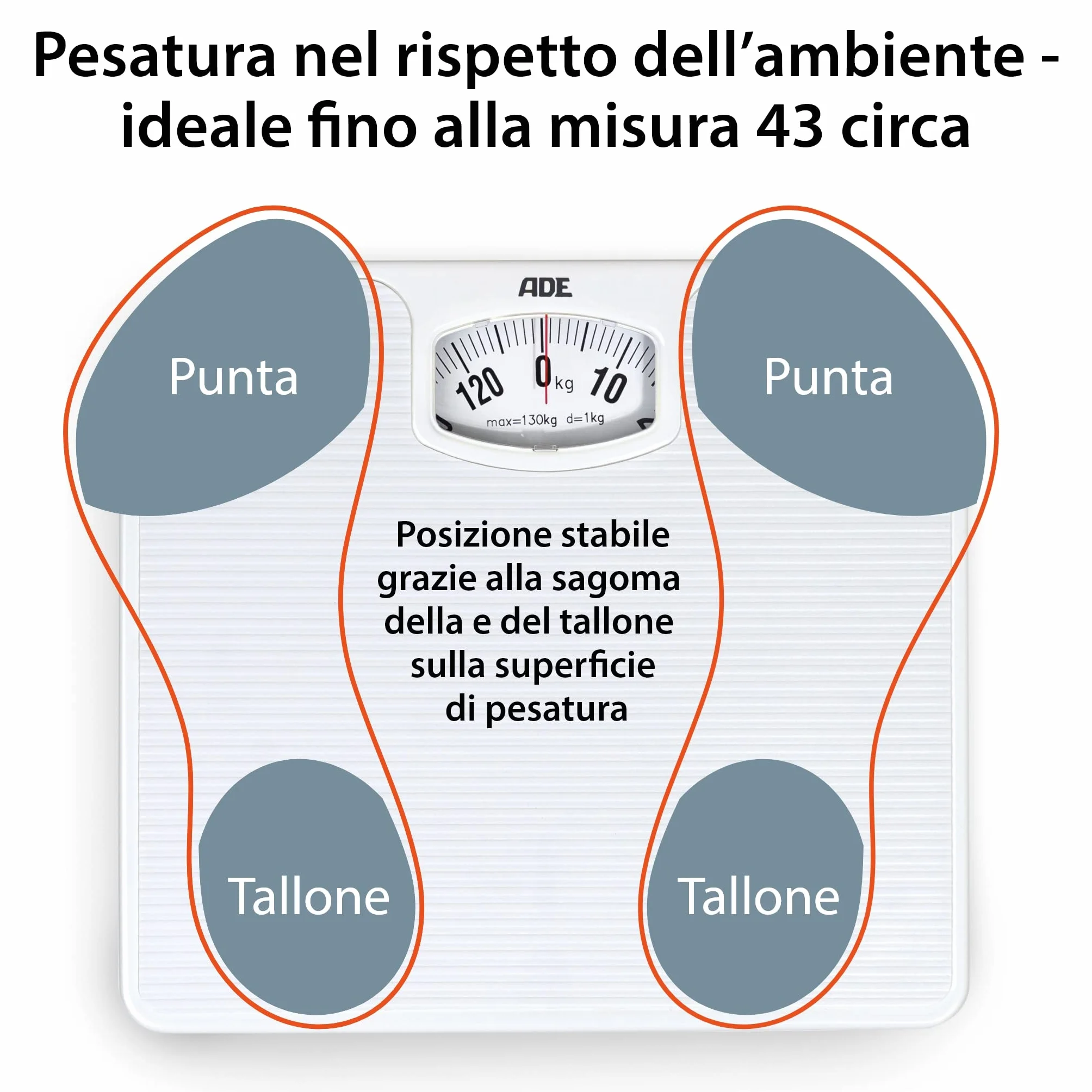 ADE Bilancia Pesapersone Meccanica Nina, Bilancia Pesapersone Analogica in Plastica Abs di Alta Qualità, Meccanismo in Metallo Solido, Scala di Facile Lettura, Bianca