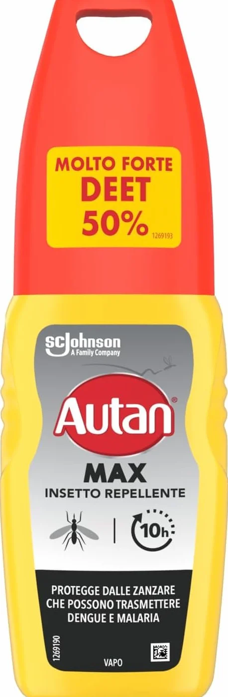 Autan Max, Deet 50%, Spray Antizanzare, Insetto Repellente, Viaggi Tropicali e Zone Infestate, Protezione fino a 10 ore, Contro Zanzare che Possono Trasmettere Dengue e Malaria, 1 Confezione da 100ml